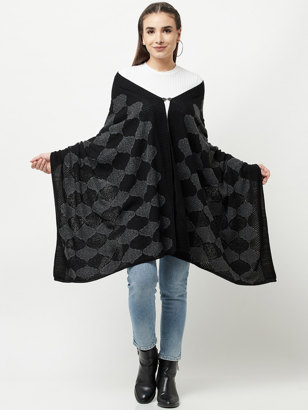 

Knitstudio Geometric Woven Design Shawl, Black