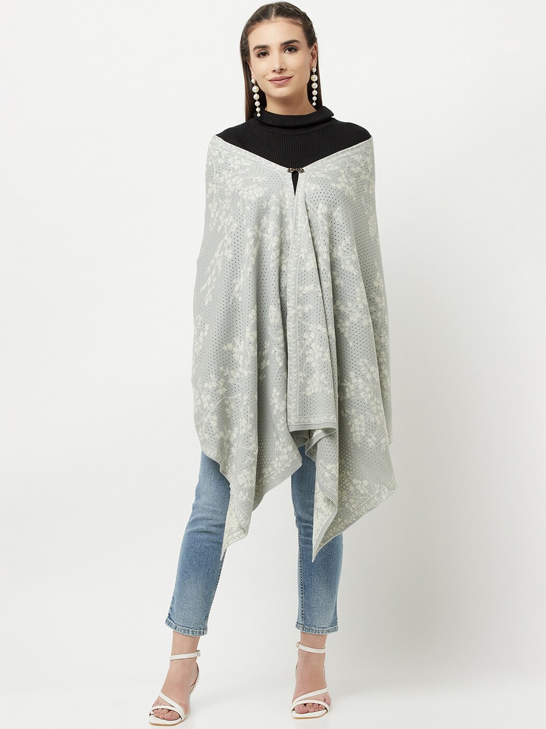 

Knitstudio Geometric Woven Design Acrylic Shawl, Green