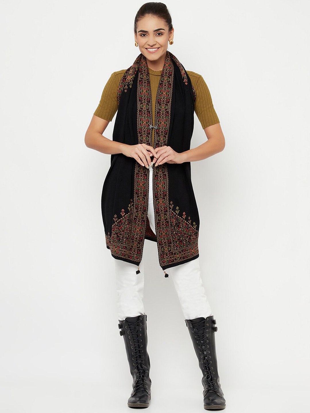 

Knitstudio Tribal Woven Design Acrylic Shawl, Black