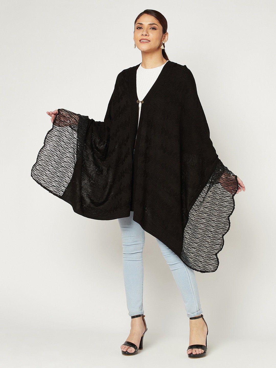 

Knitstudio Woven Design Acrylic Shawl, Black