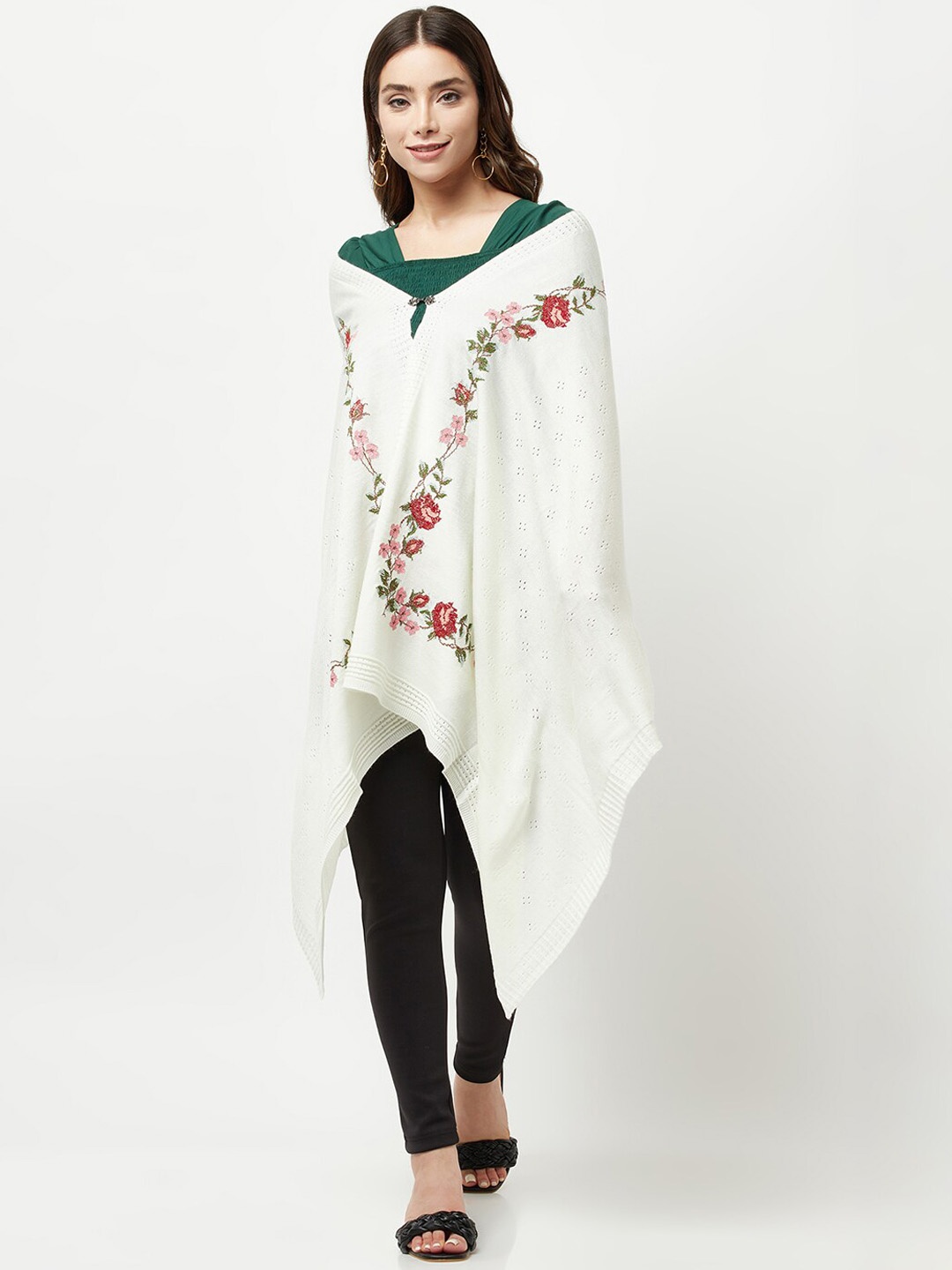 

Knitstudio Floral Woven Design Acrylic Shawl, White