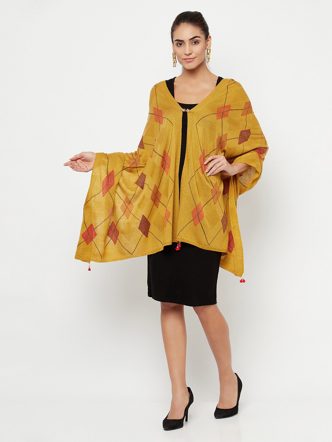 

Knitstudio Geometric Woven Design Acrylic Shawl, Mustard