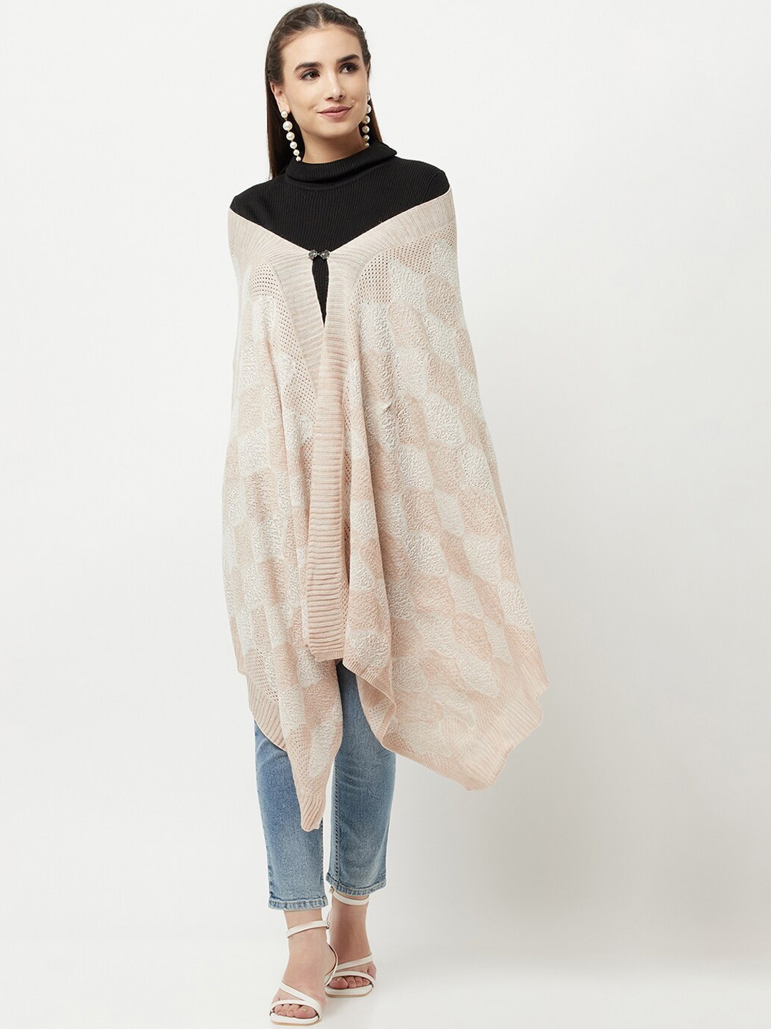 

Knitstudio Graphic Woven Design Acrylic Shawl, Beige