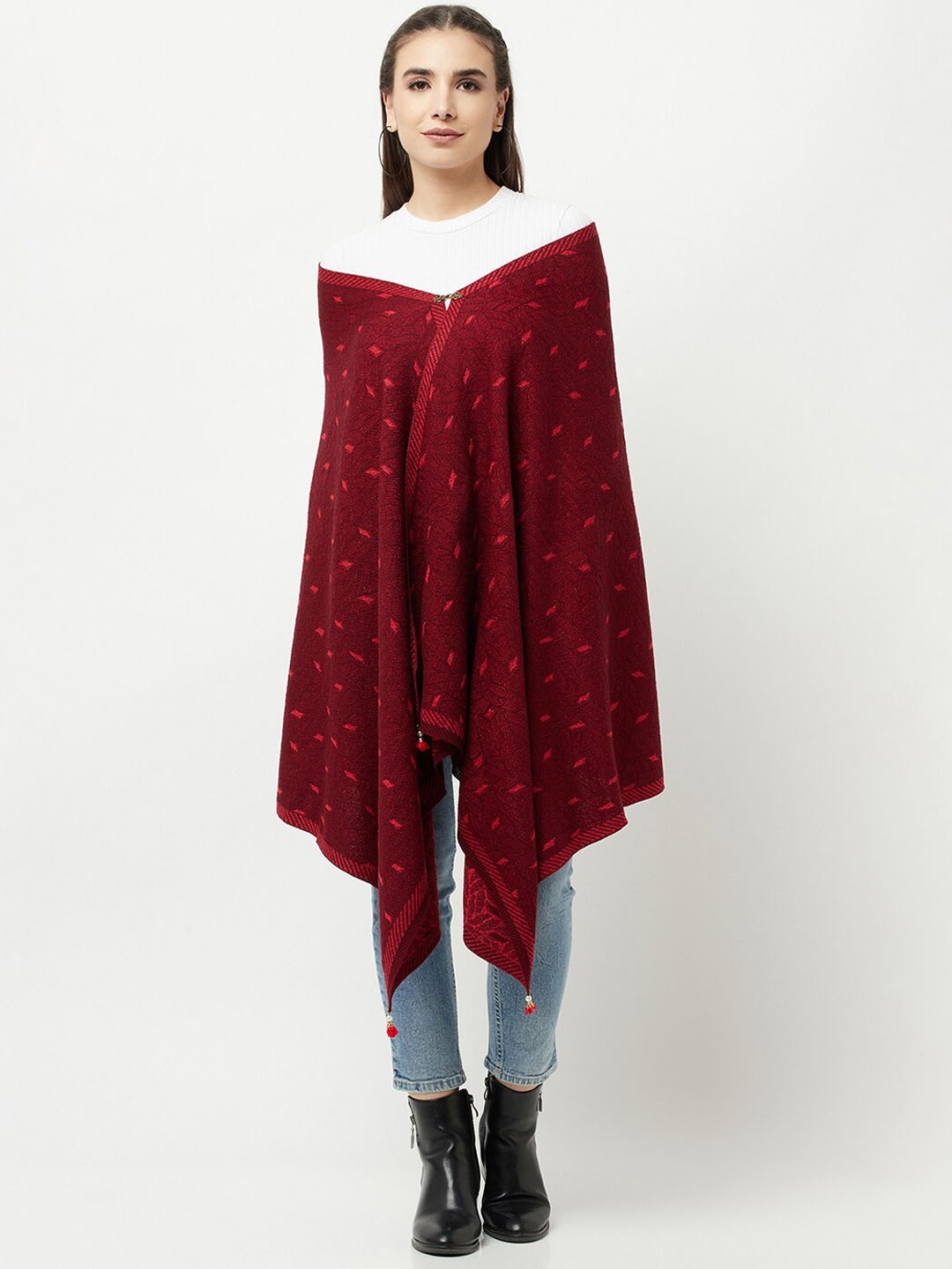 

Knitstudio Self-Design Acrylic Knitted Shawl, Maroon