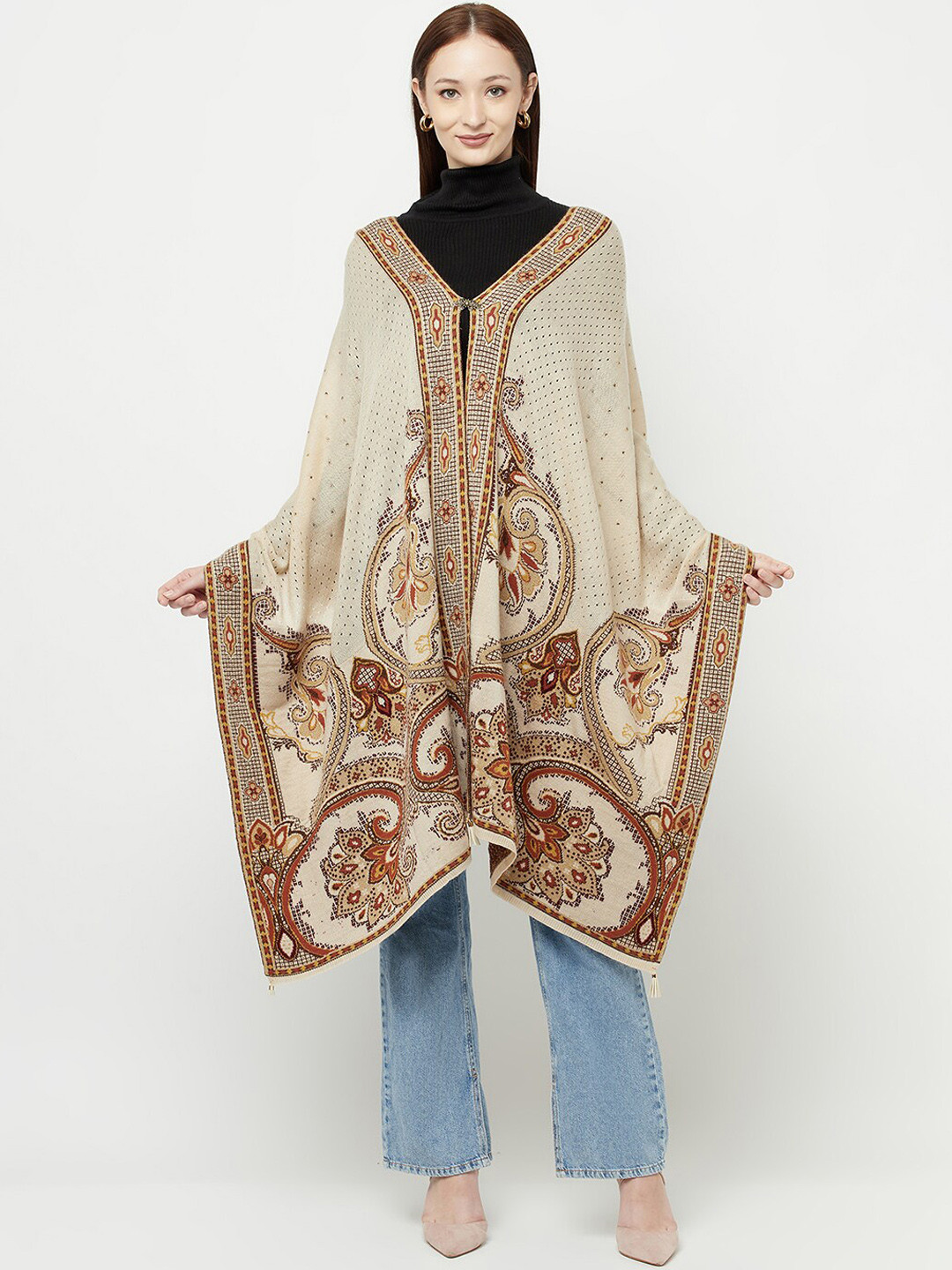 

Knitstudio Self-Design Acrylic Knitted Shawl, Cream