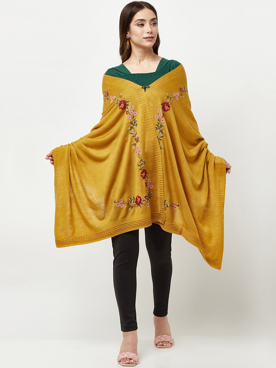 

Knitstudio Floral Woven Design Acrylic Shawl, Mustard