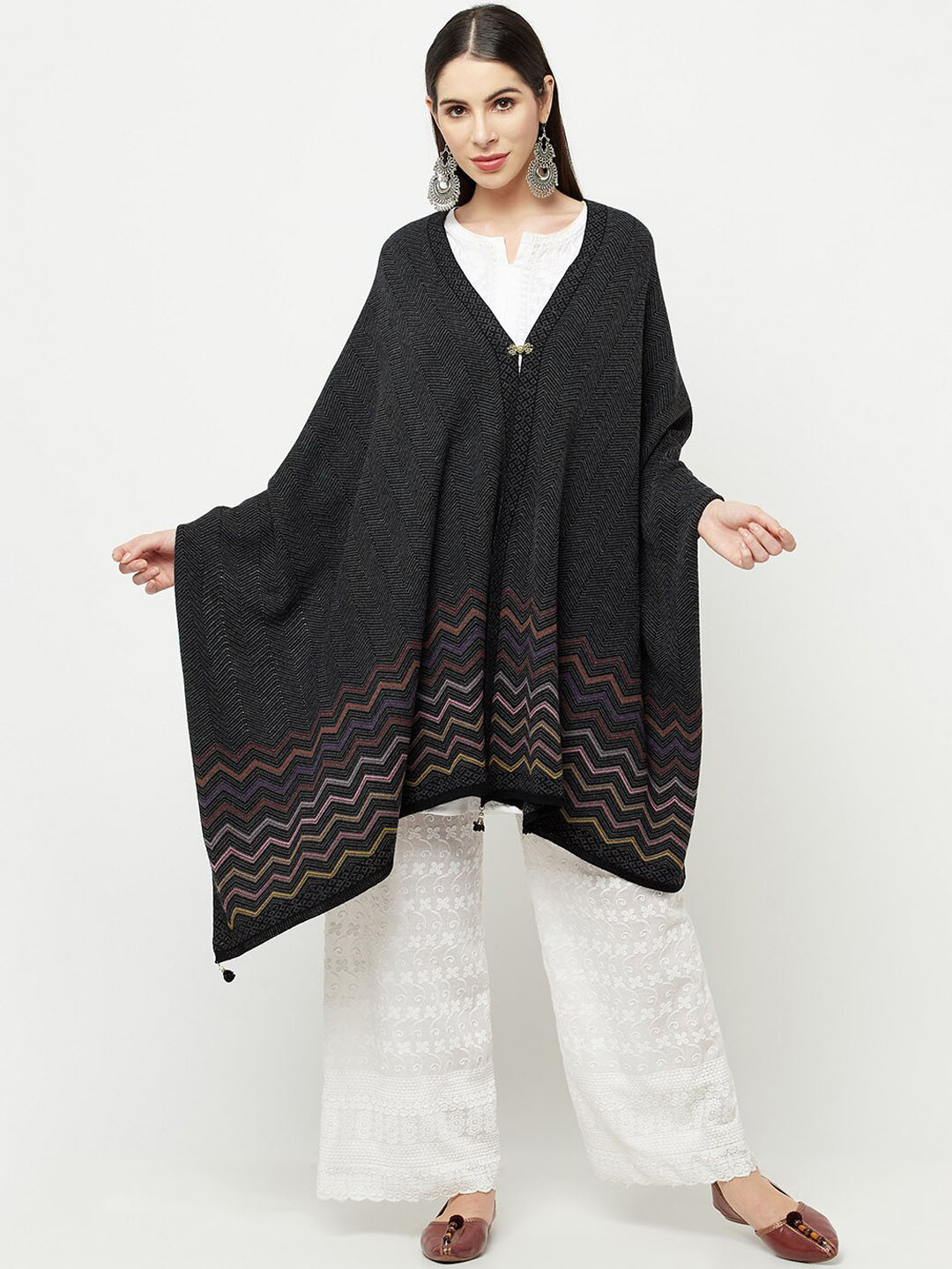

Knitstudio Abstract Woven Design Acrylic Shawl, Black