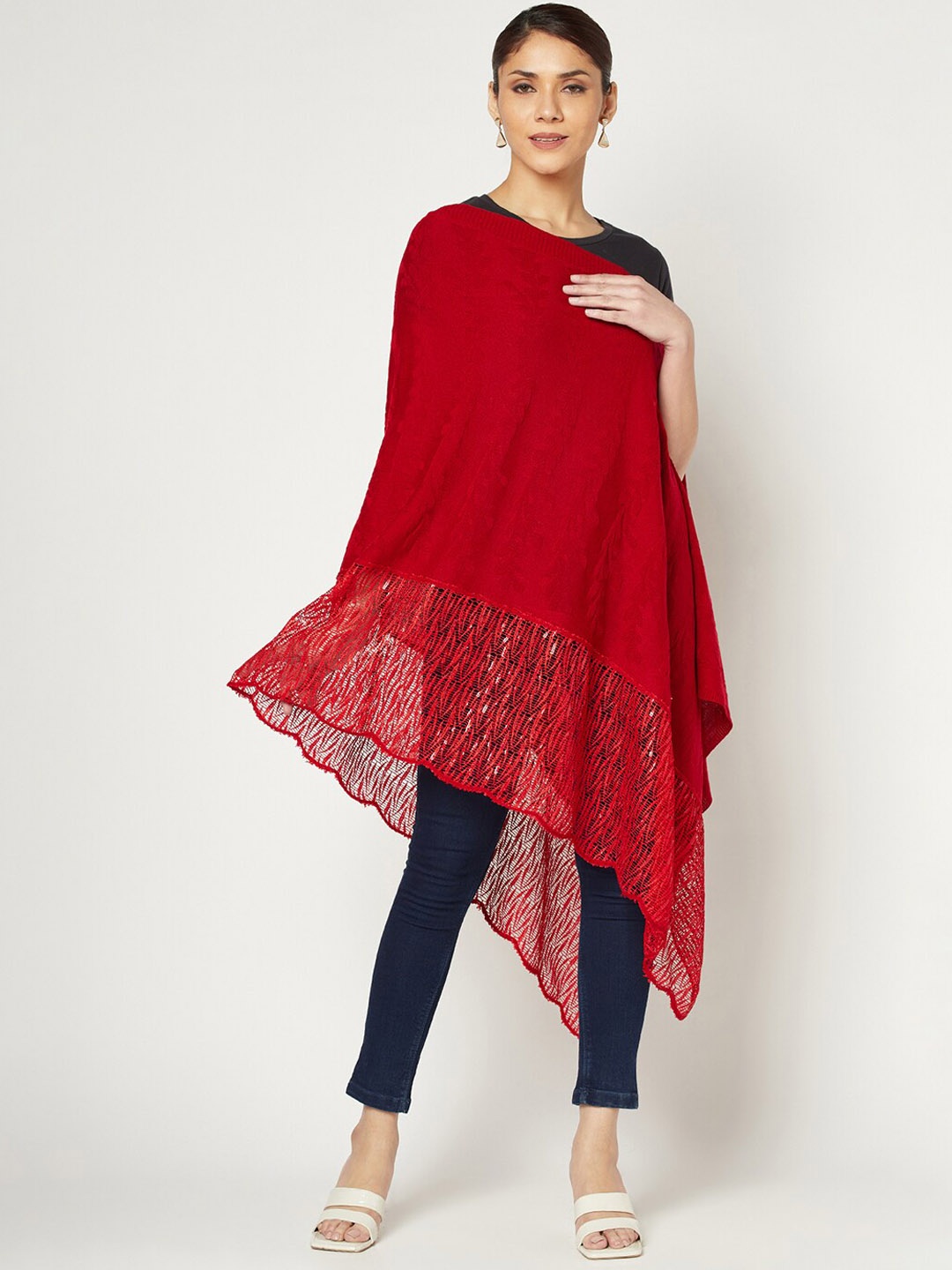 

Knitstudio Woven Design Acrylic Shawl, Red