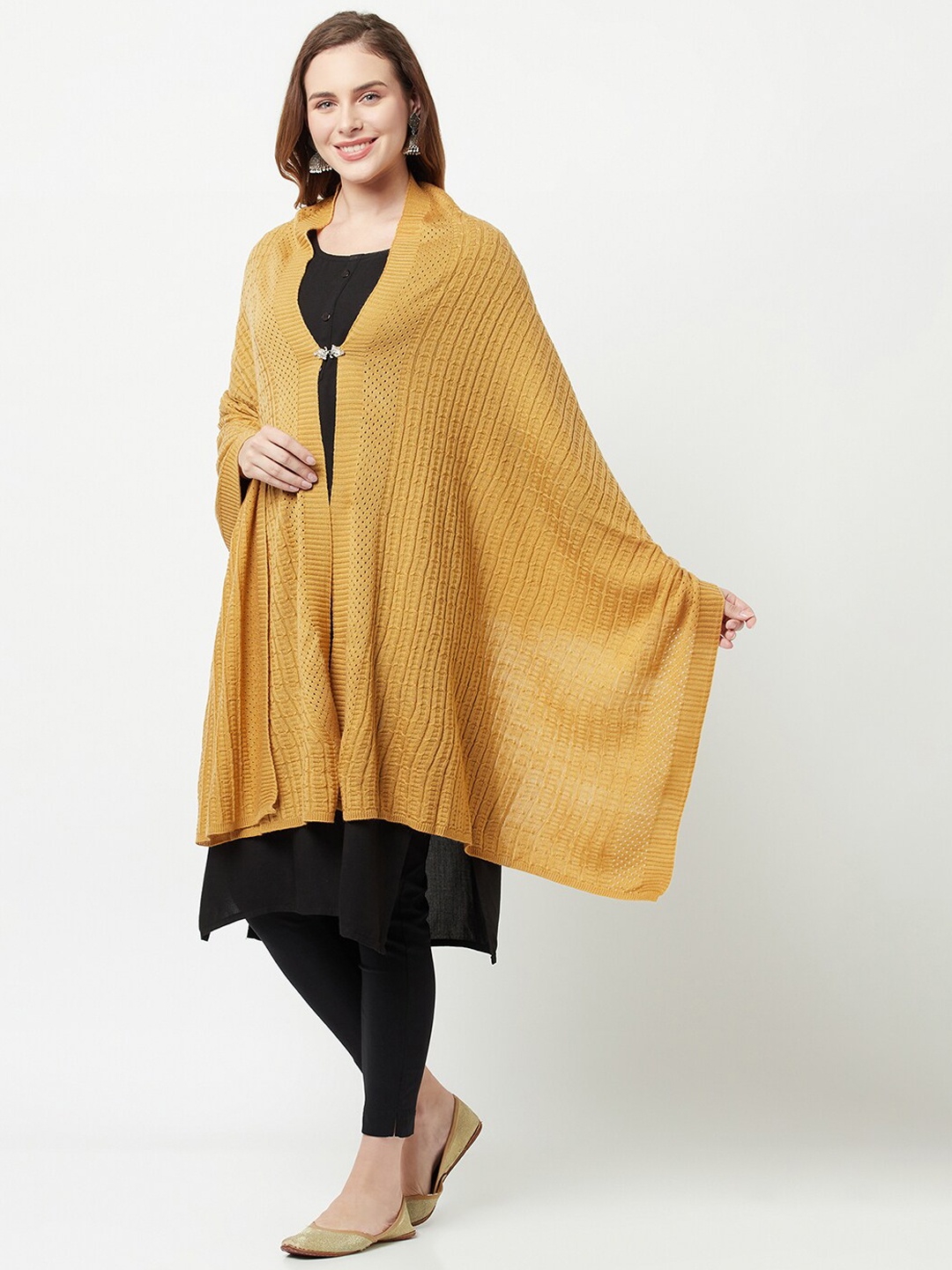 

Knitstudio Woven Design Acrylic Shawl, Mustard