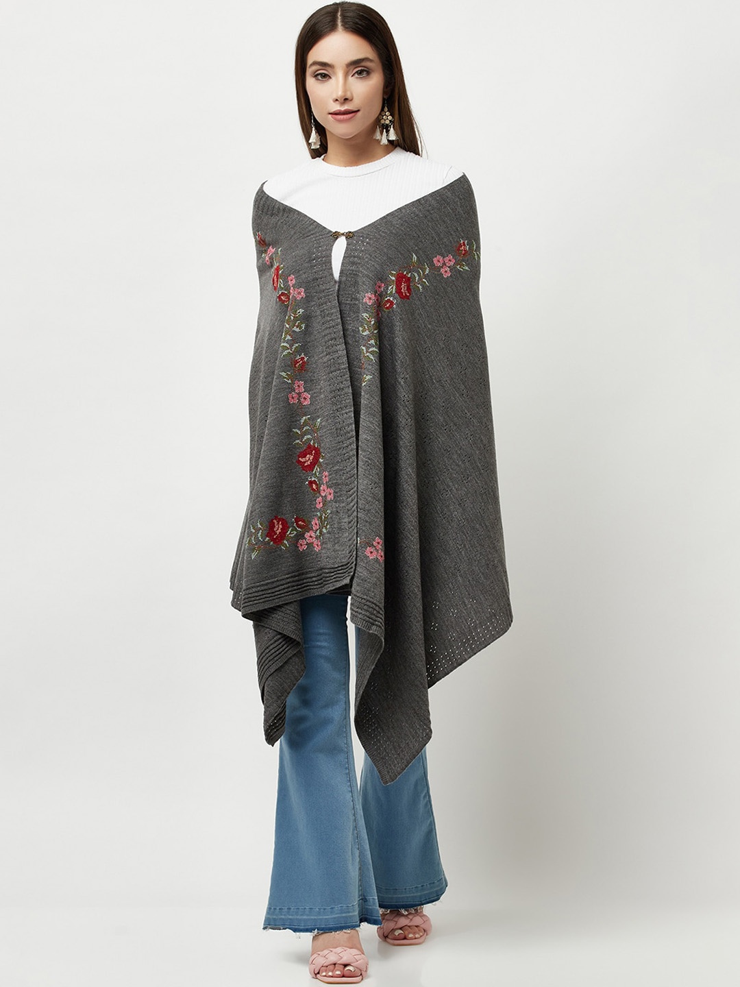 

Knitstudio Floral Woven Design Shawl, Grey