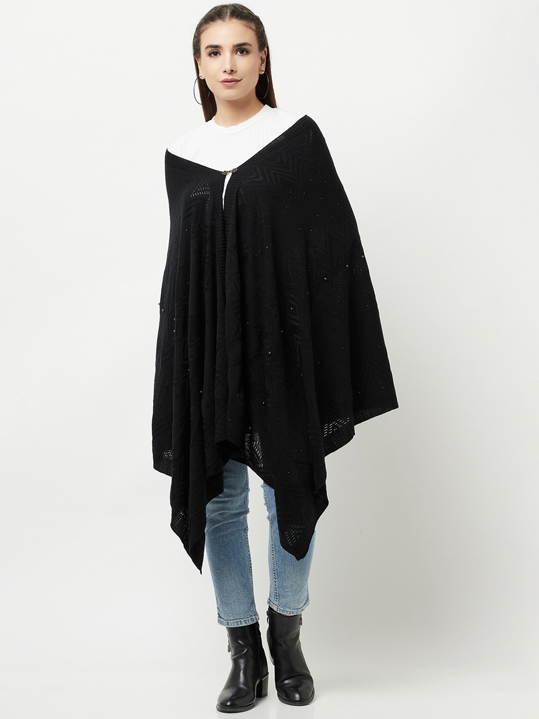

Knitstudio Geometric Woven Design Knitted Acrylic Shawl, Black