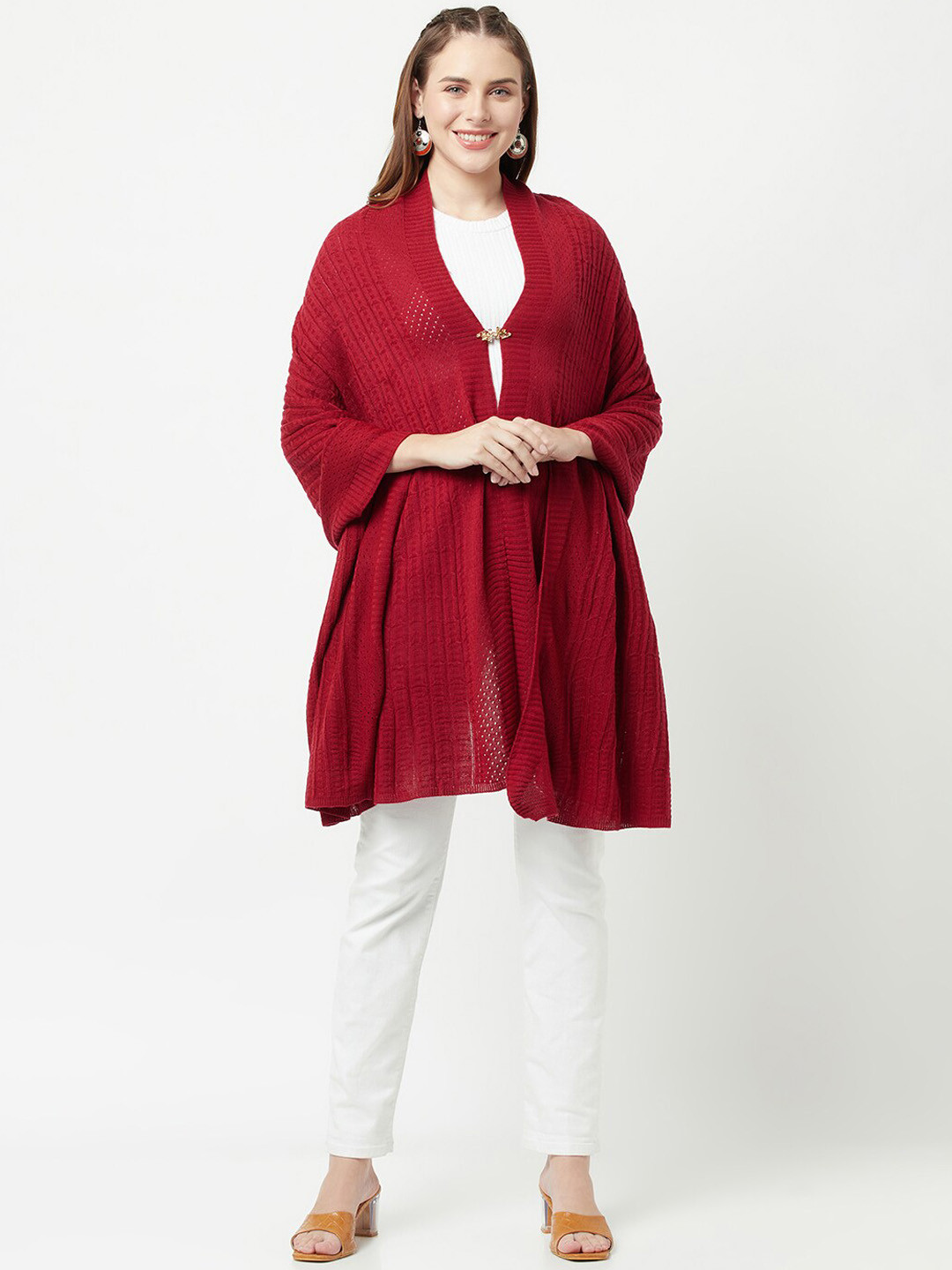 

Knitstudio Women Geometric Woven Design Acrylic Shawl, Maroon