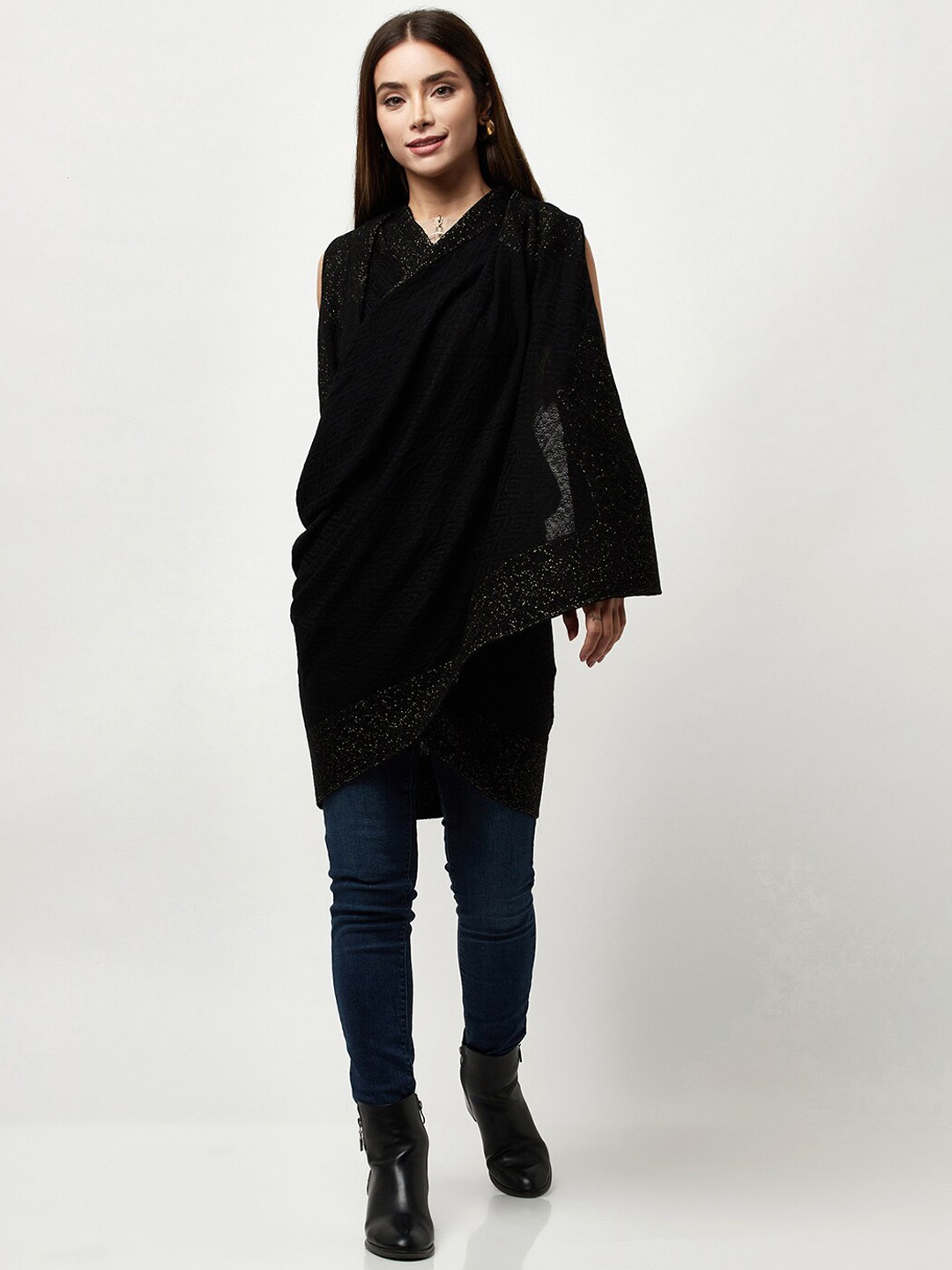 

Knitstudio Abstract Self Design Acrylic Shawl, Black