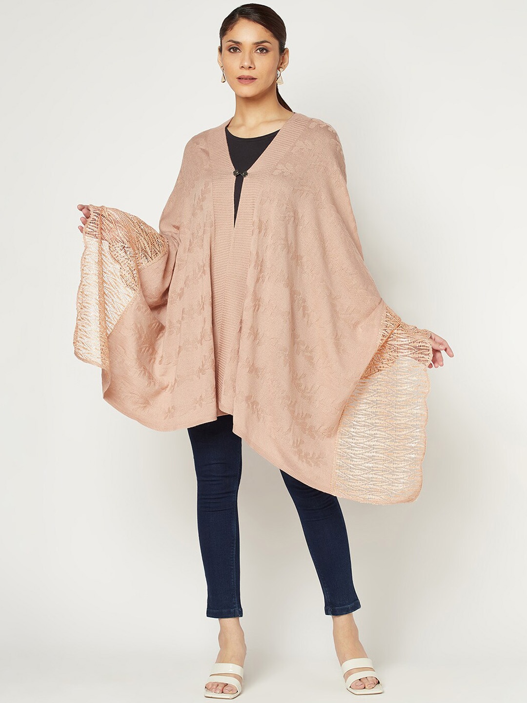 

Knitstudio Women Floral Woven Design Acrylic Shawl, Pink