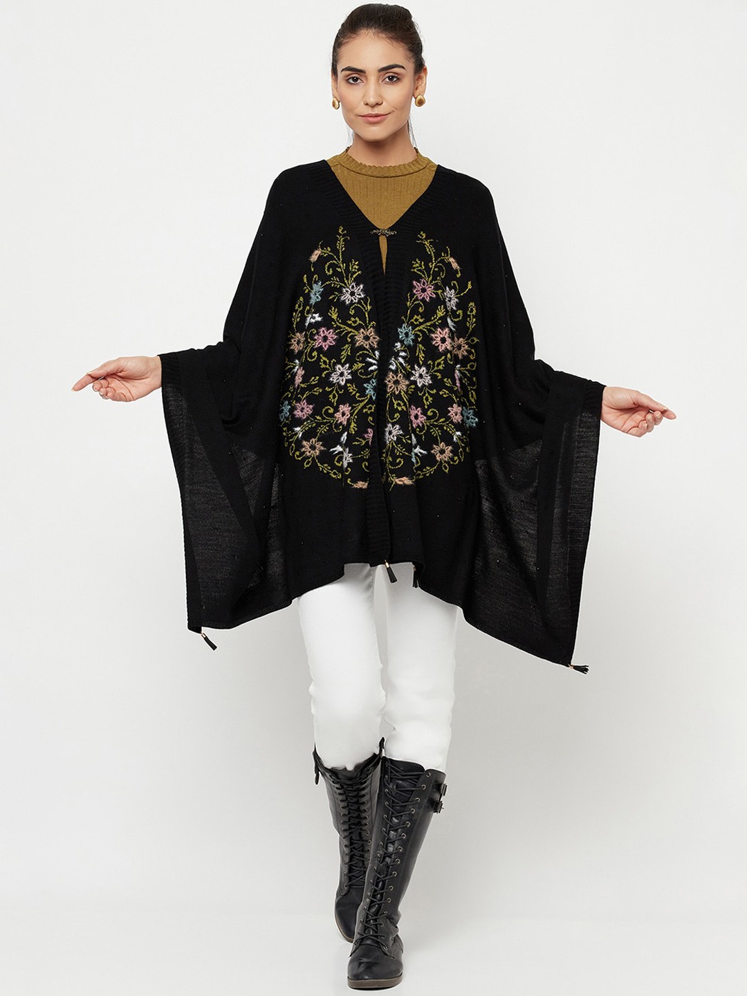 

Knitstudio Floral Woven Design Shawl, Black