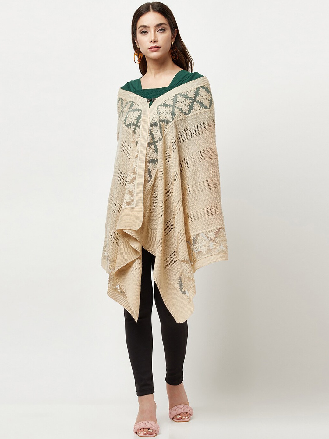 

Knitstudio Floral Woven Design Shawl, Beige