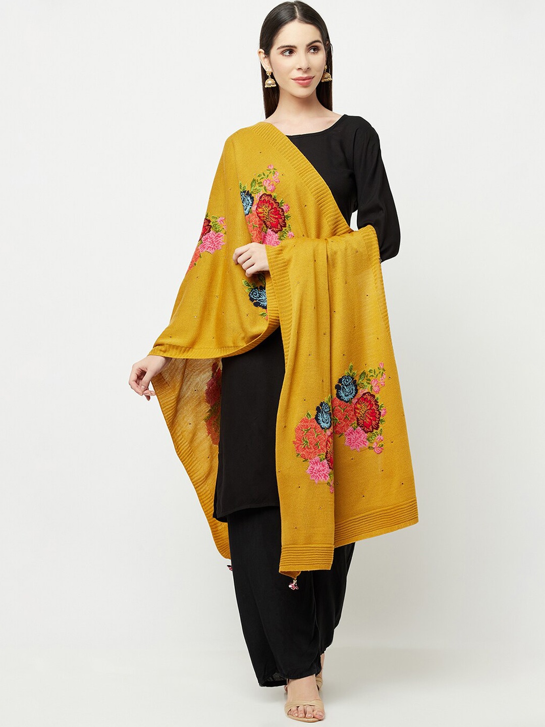 

Knitstudio Woven Design Acrylic Shawl, Mustard