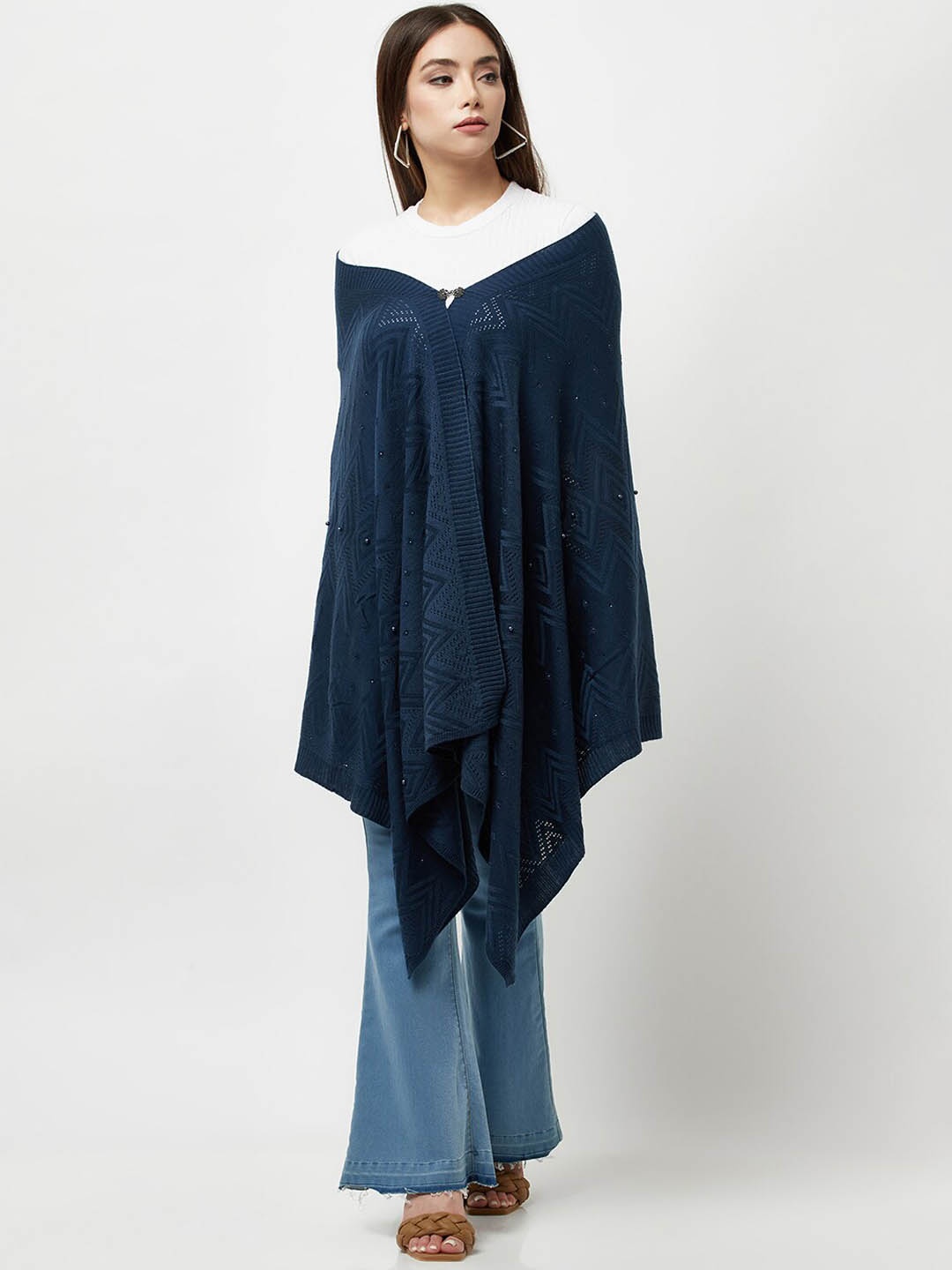 

Knitstudio Women Geometric Woven Design Acrylic Shawl, Teal