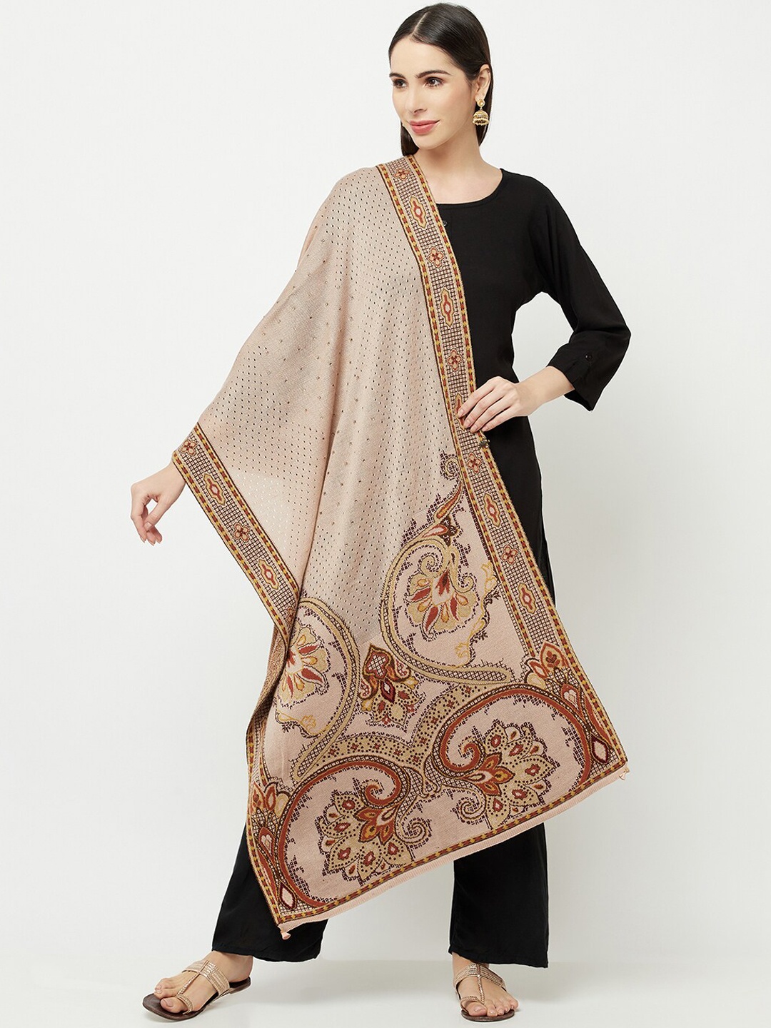 

Knitstudio Women Ethnic Motifs Woven Design Acrylic Shawl, Pink