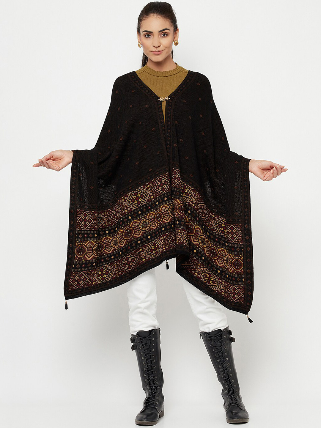 

Knitstudio Geometric Woven Design Acrylic Shawl, Black