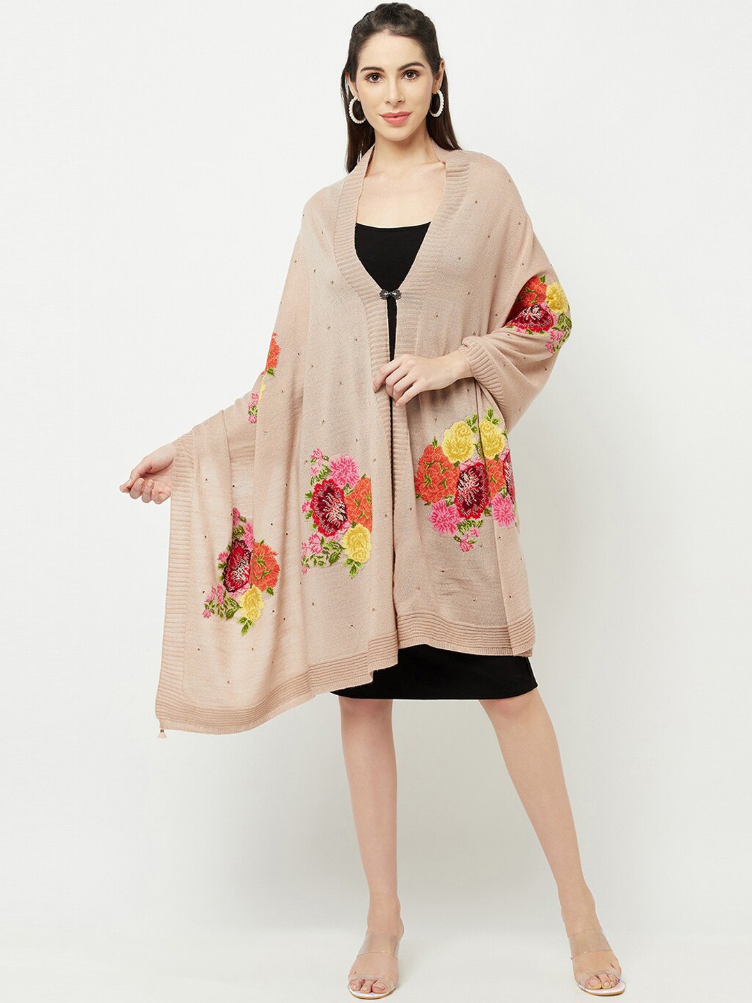 

Knitstudio Floral Woven Design Pure Acrylic Shawl, Pink