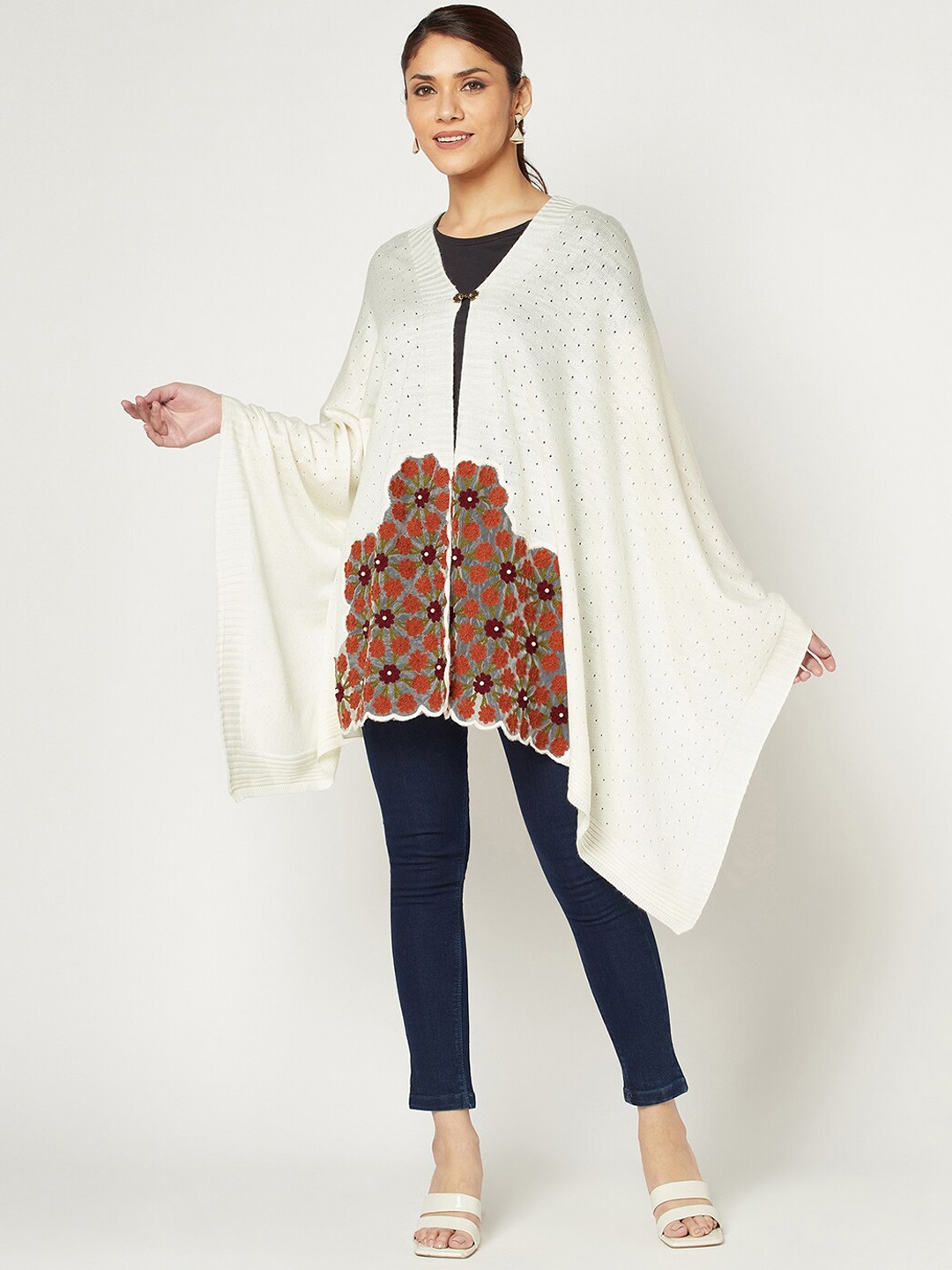 

Knitstudio Floral Woven Design Acrylic Shawl, White