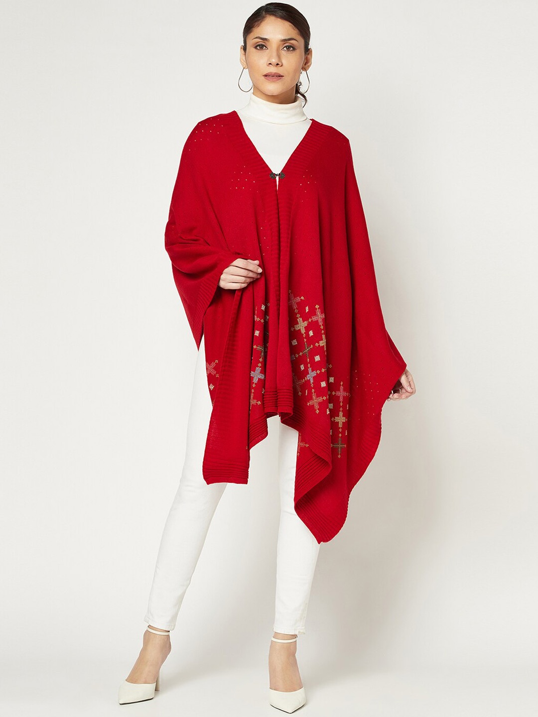 

Knitstudio Woven Design Acrylic Shawl, Red