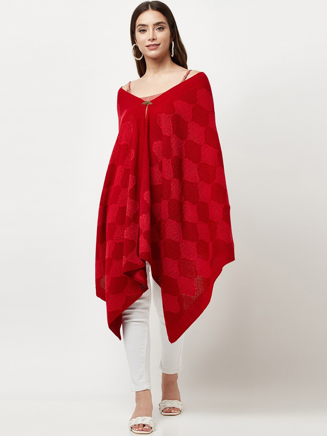 

Knitstudio Self-Design Knitted Acrylic Shawl, Red