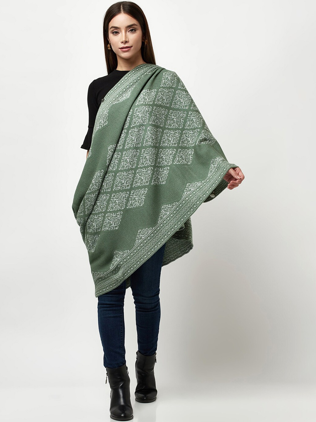 

Knitstudio Self-Design Acrylic Knitted Shawl, Sea green