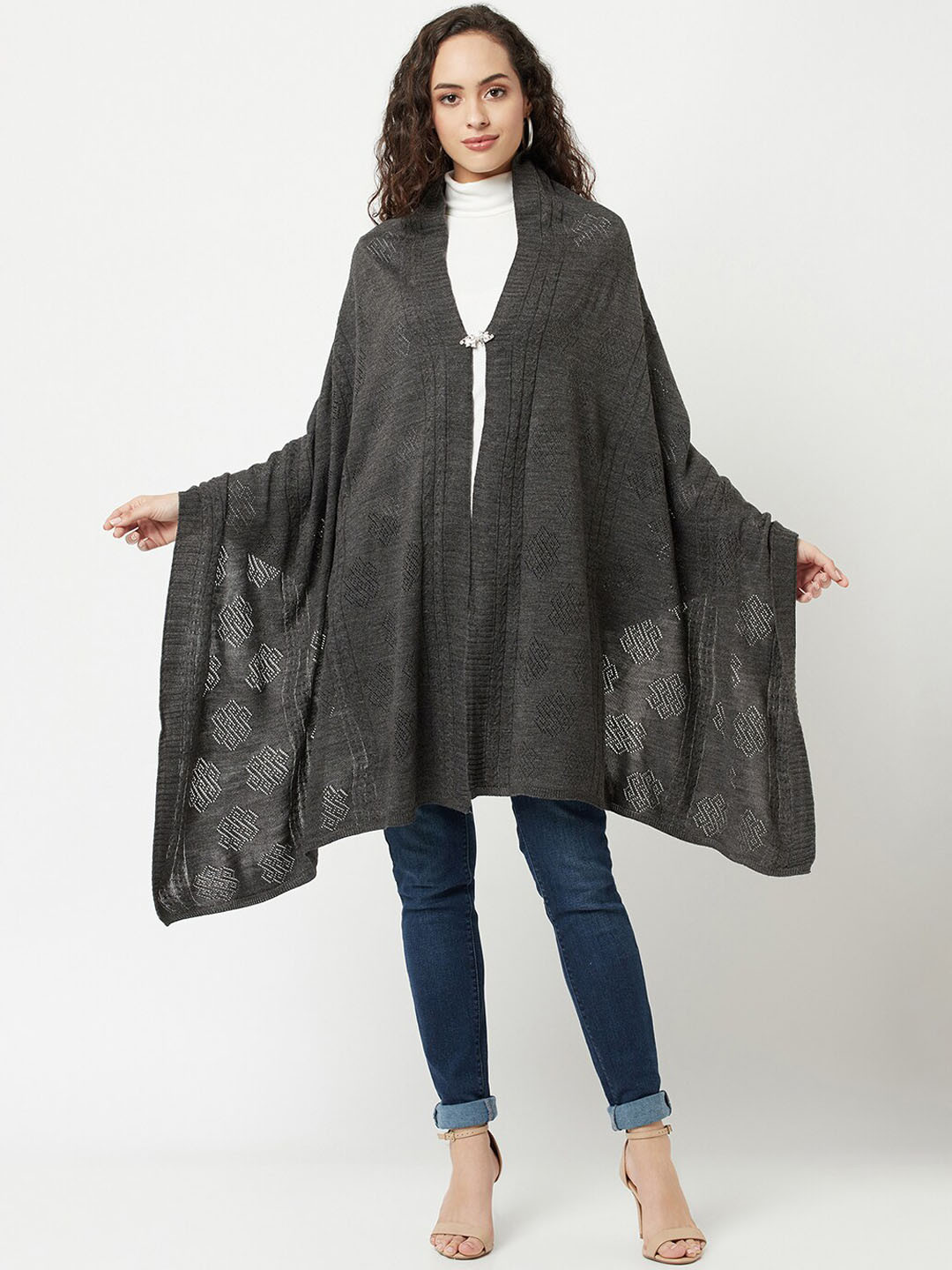 

Knitstudio Ethnic Woven Design Pure Acrylic Shawl, Grey