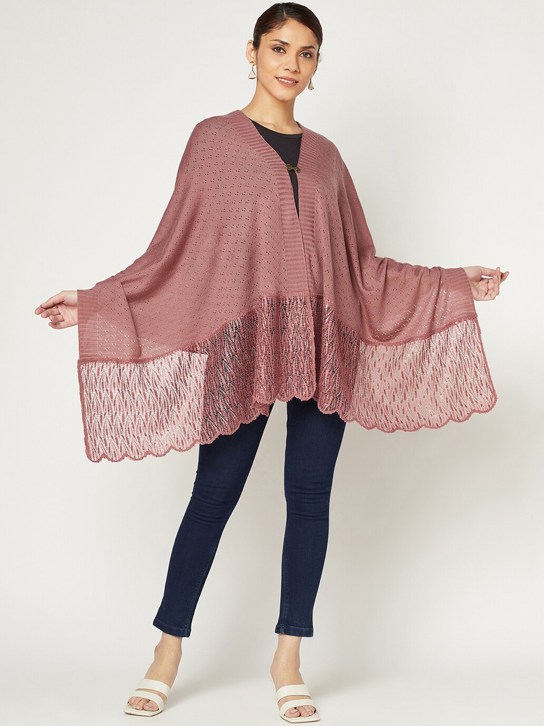 

Knitstudio Geometric Woven Design Acrylic Shawl, Pink