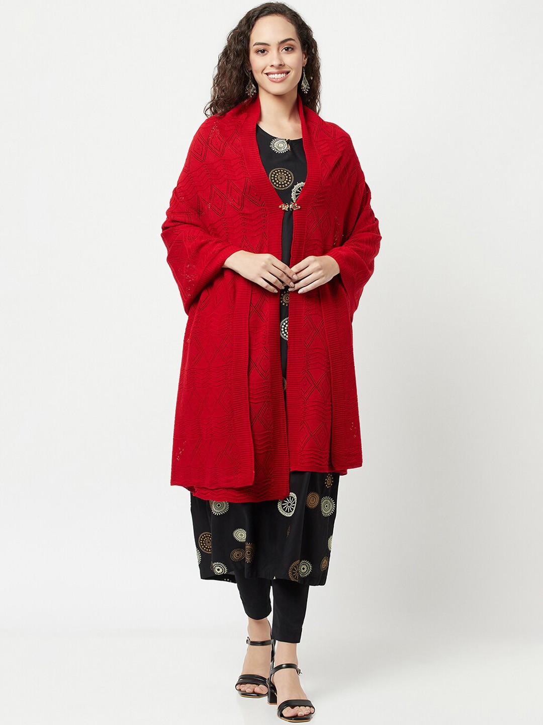 

Knitstudio Geometric Knitted Acrylic Shawl, Red
