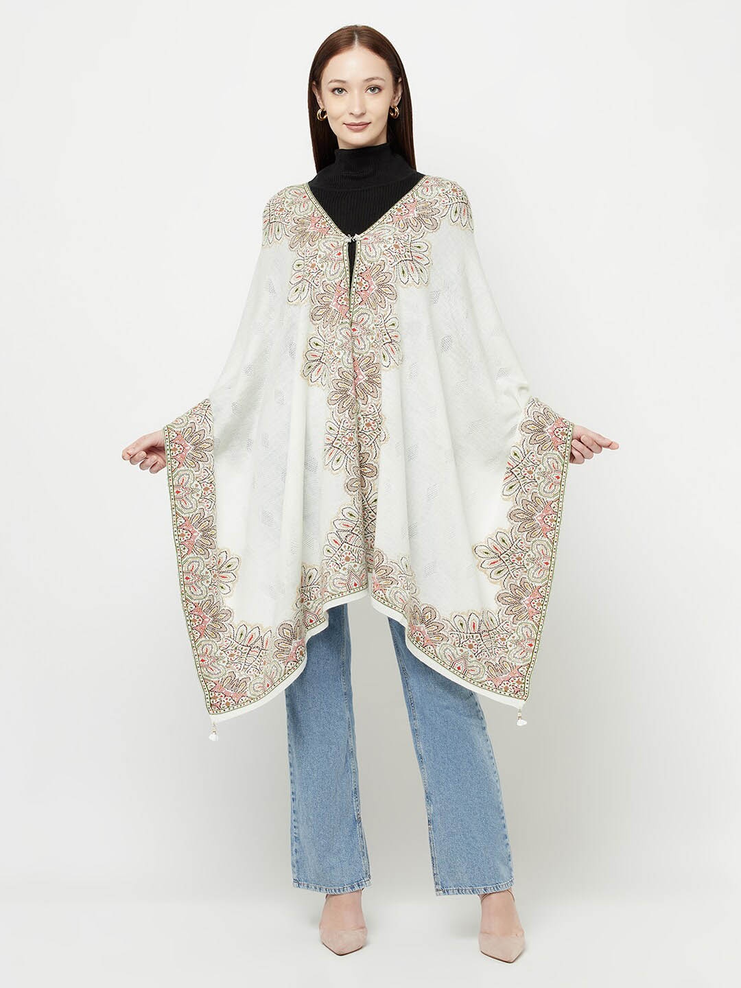 

Knitstudio Floral Woven Design Acrylic Shawl, White