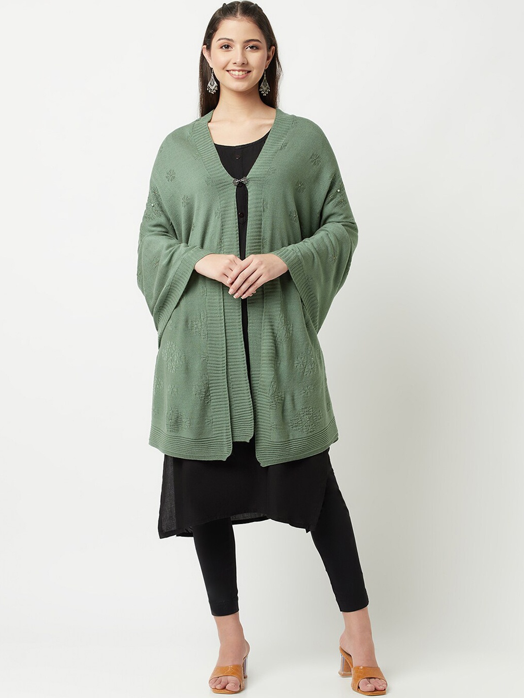 

Knitstudio Women Floral Woven Design Acrylic Shawl, Green