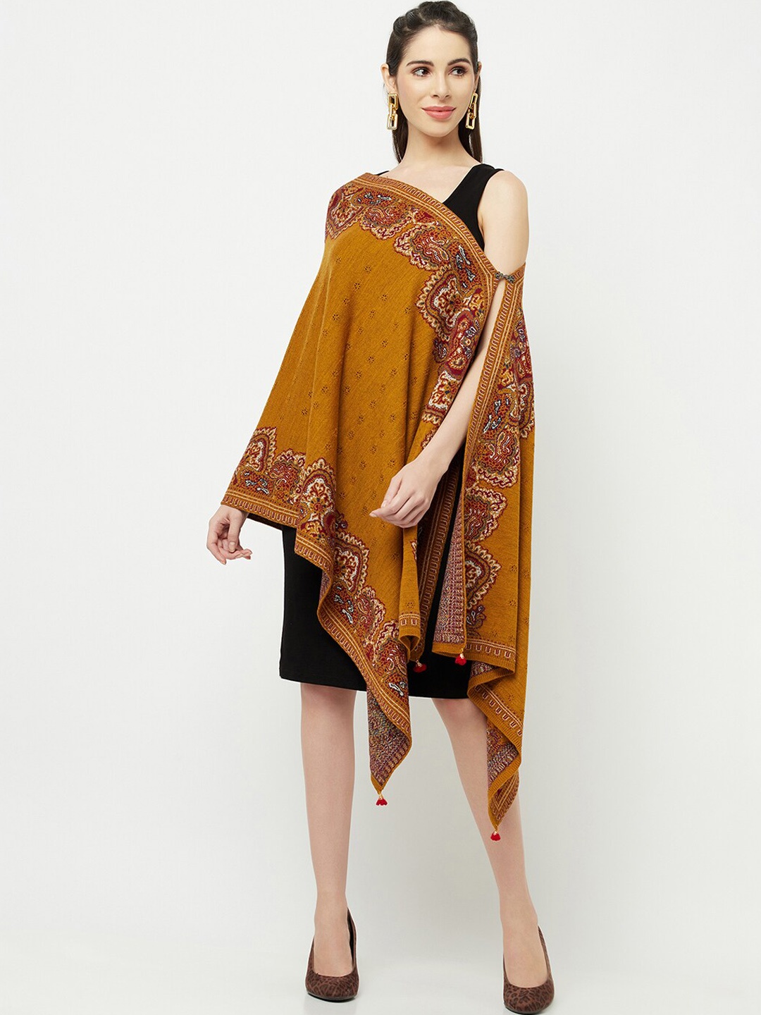 

Knitstudio Ethnic Motifs Woven Design Shawl, Mustard