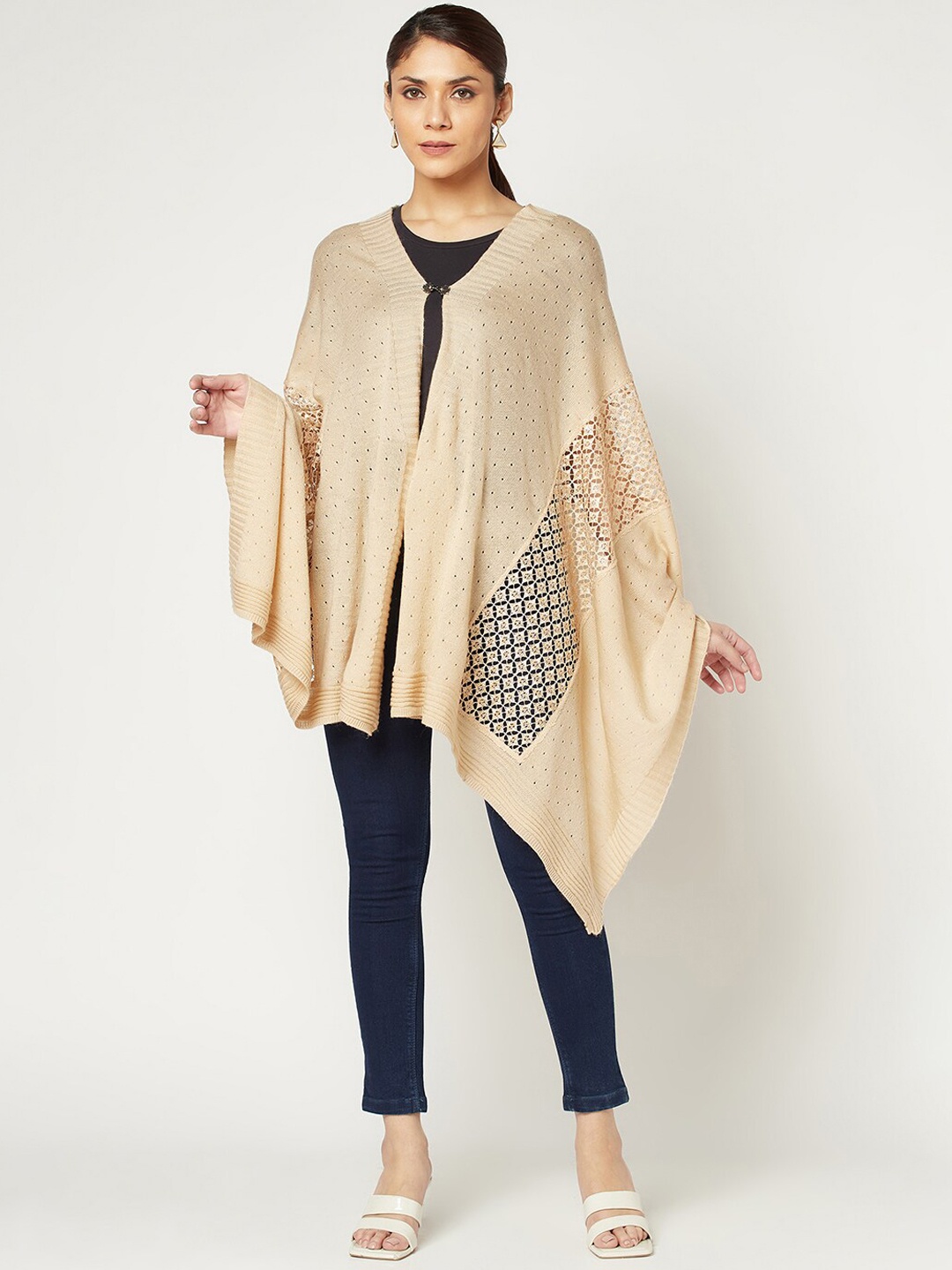 

Knitstudio Self-Design Acrylic Knitted Shawl, Beige