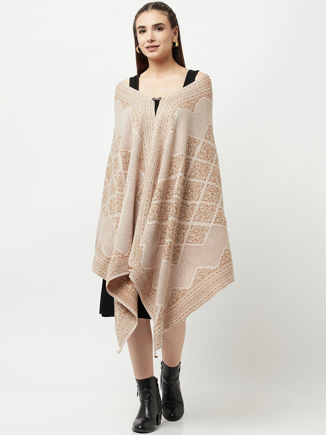 

Knitstudio Geometric Woven Design Acrylic Shawl, Beige