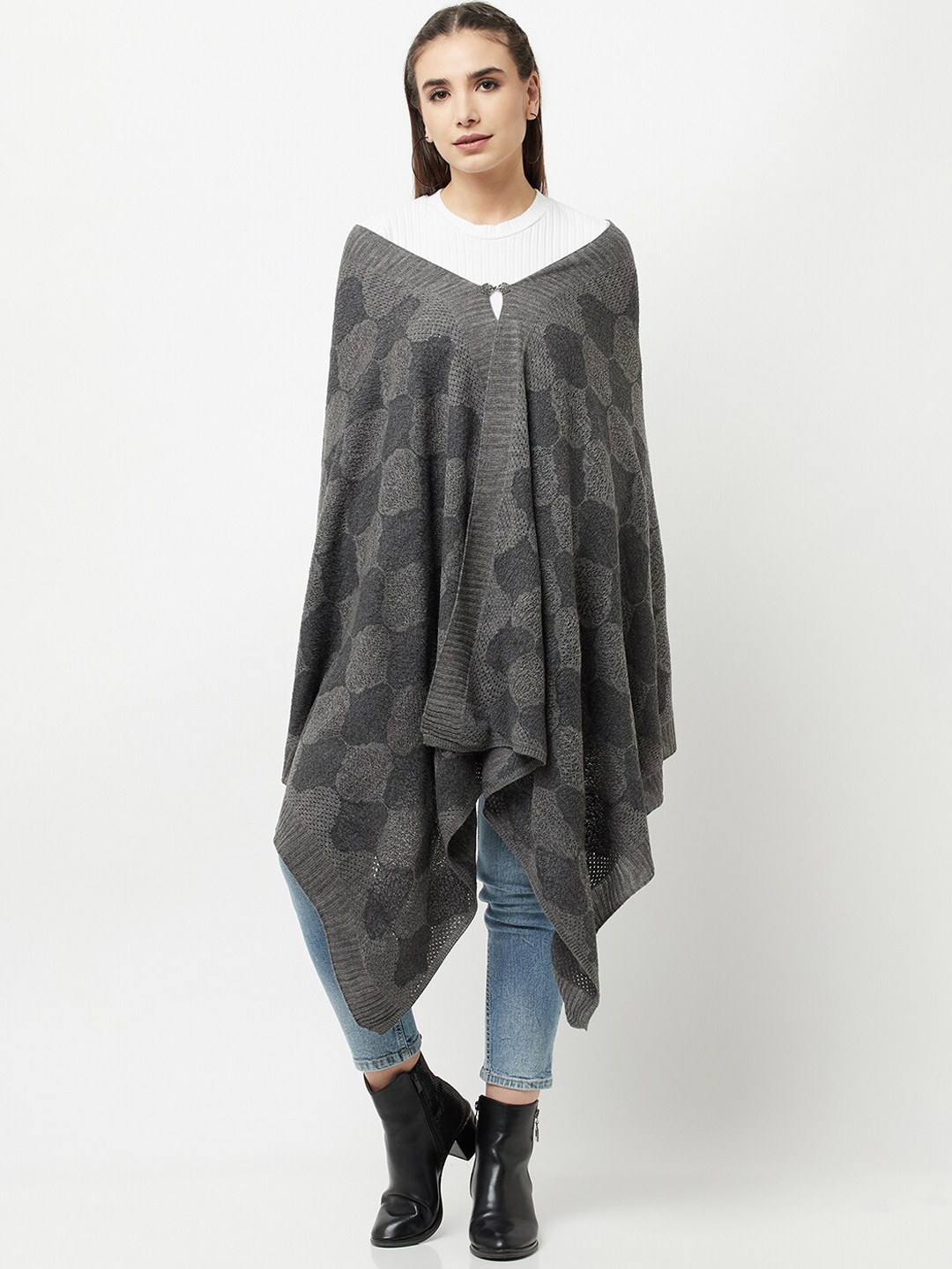 

Knitstudio Self-Design Acrylic Knitted Shawl, Grey