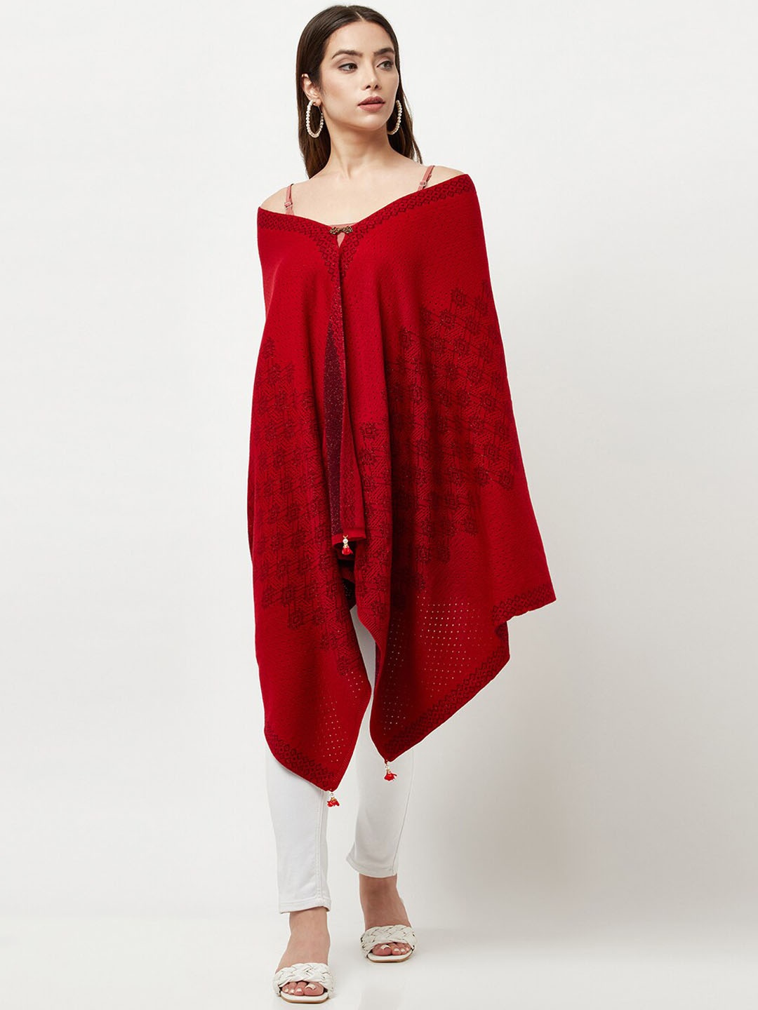 

Knitstudio Paisely Printed Acrylic Shawl, Red