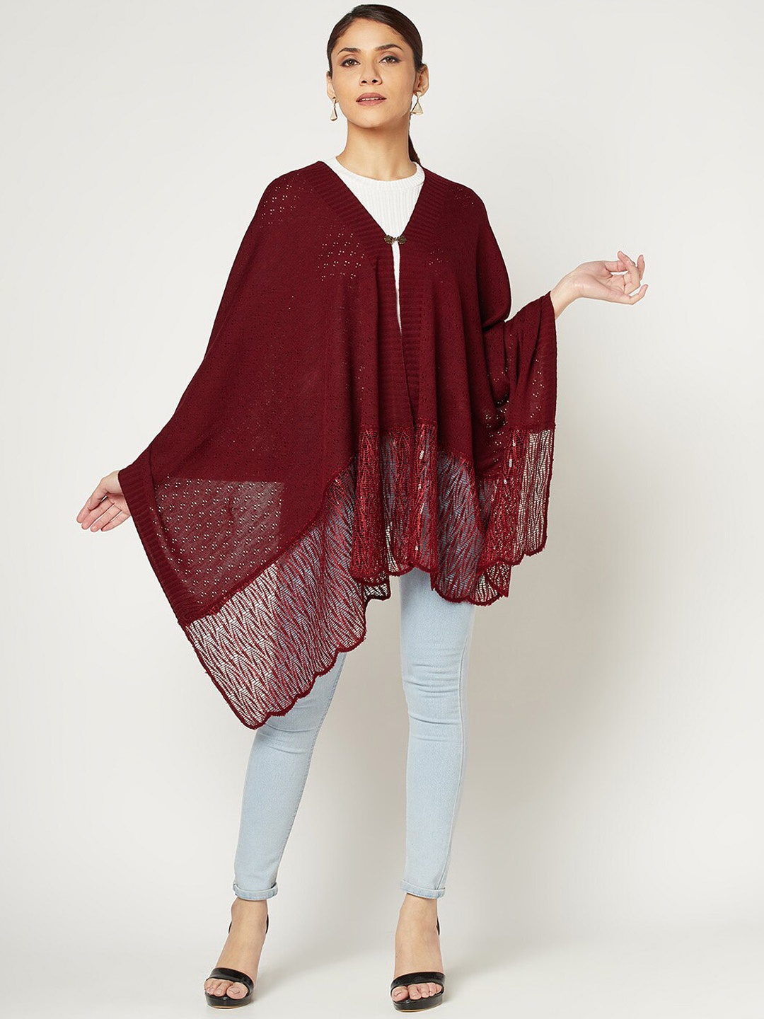 

Knitstudio Self-Design Acrylic Knitted Shawl, Maroon