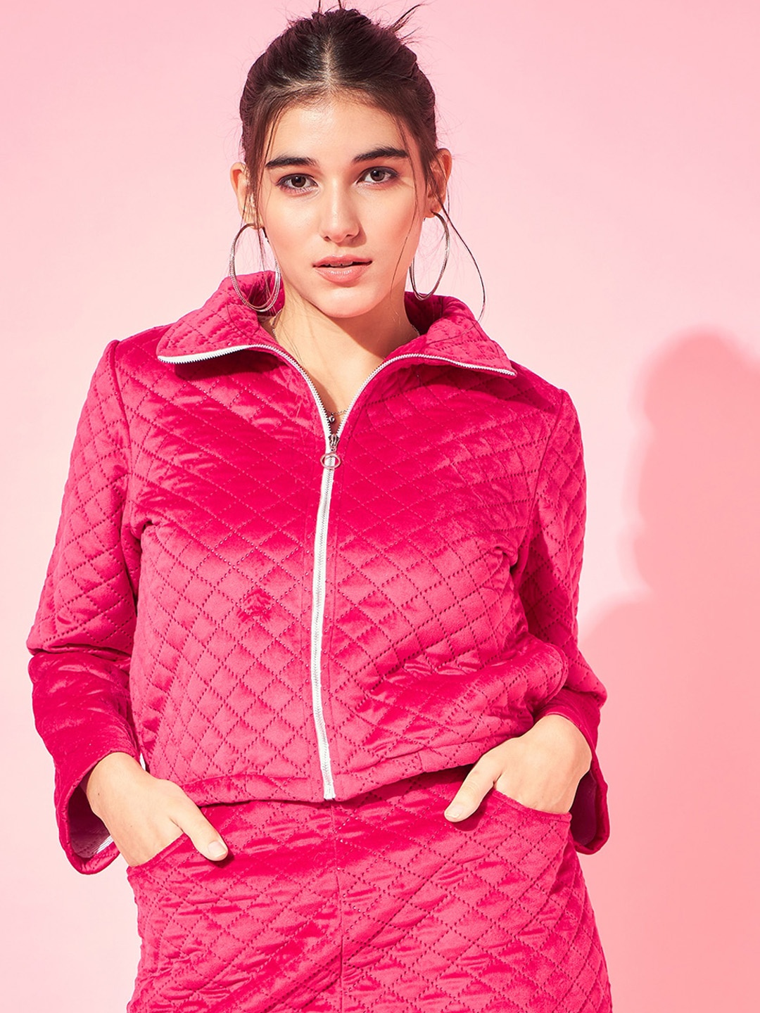 

Athena Spread Collar Quilted Jacket, Fuchsia
