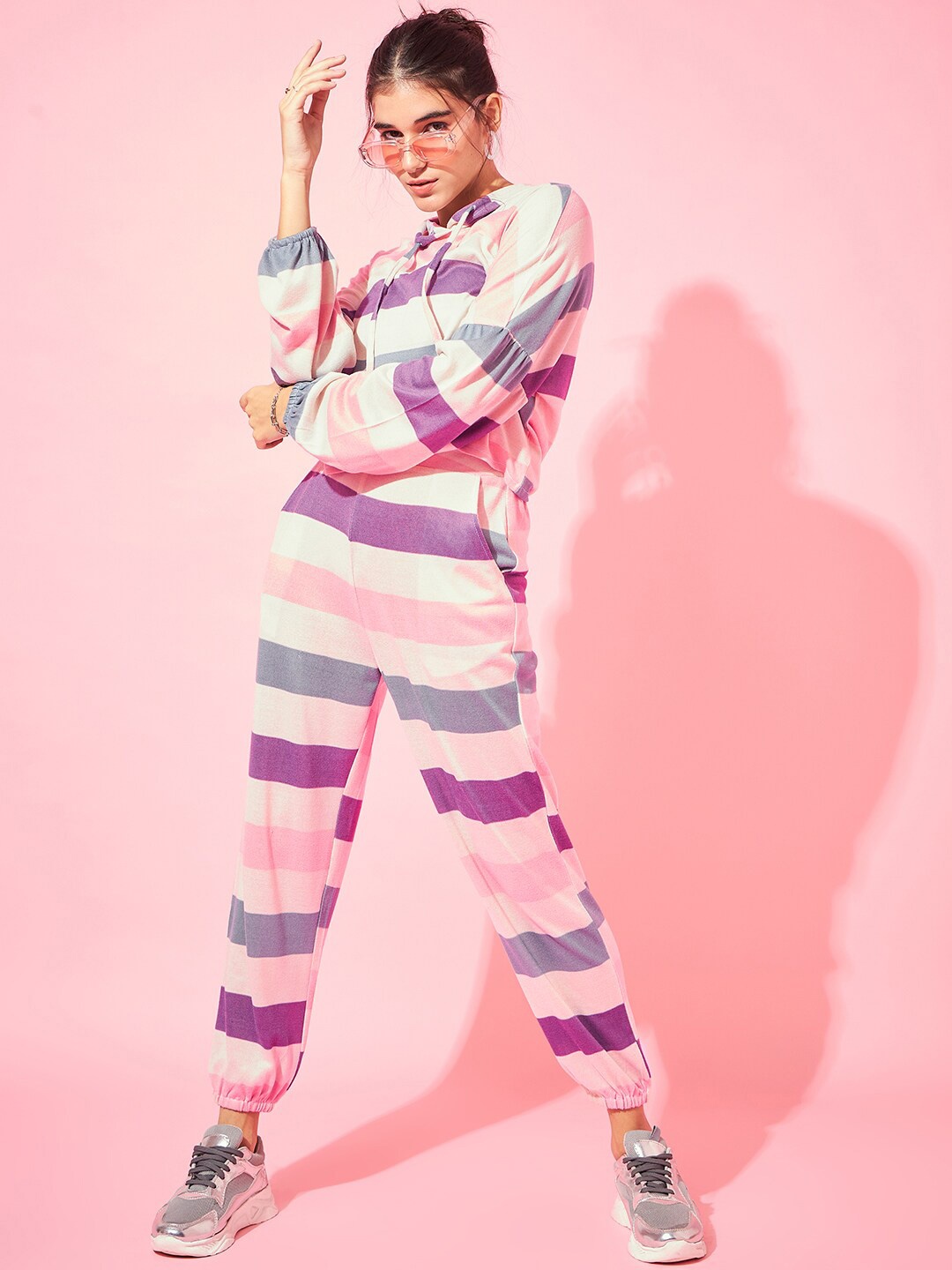 

Athena Striped Sweatshirt With Joggers Co-Ords, Pink