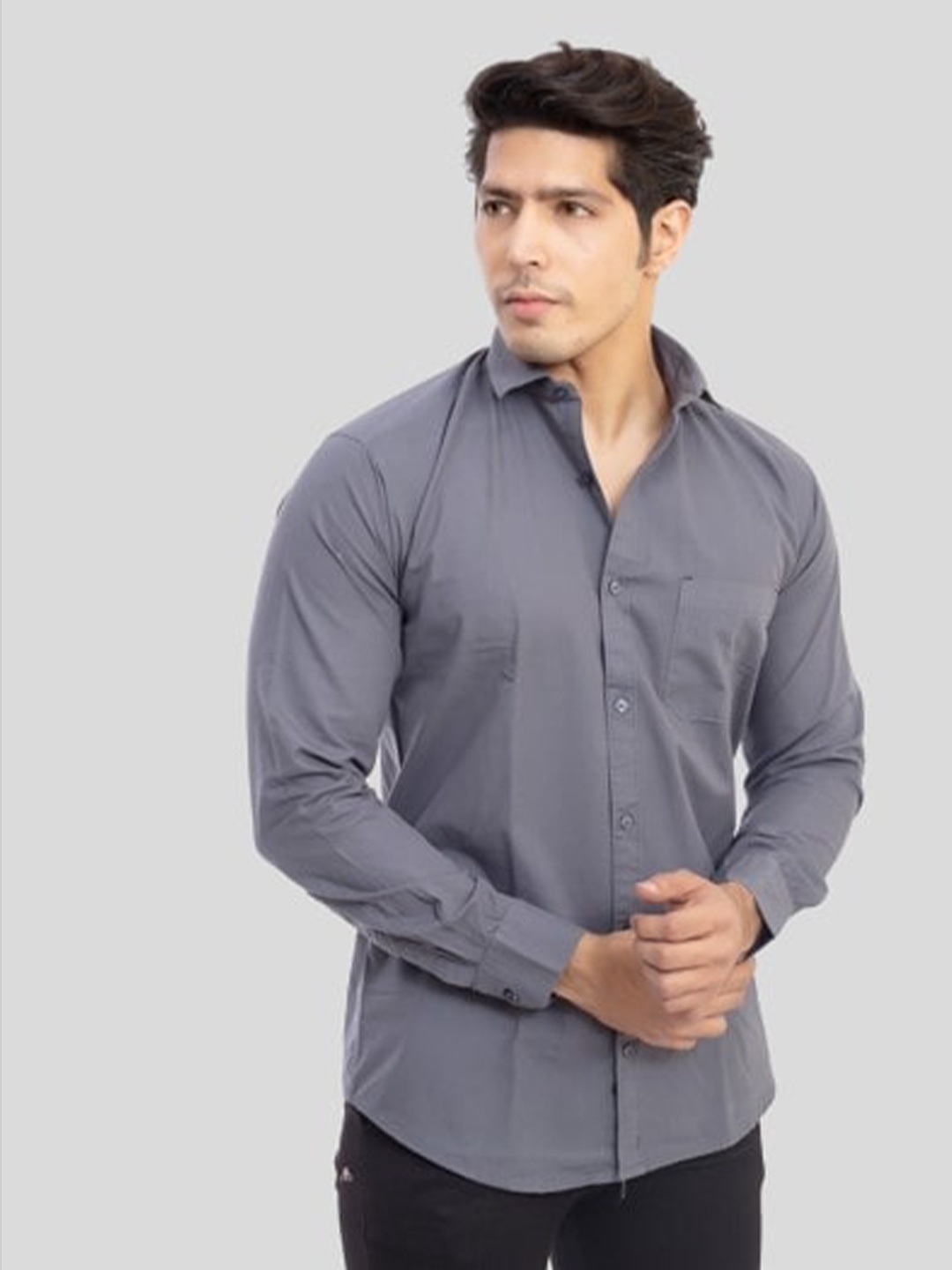 

INDIAN THREADS Slim Fit Long Sleeves Cotton Casual Shirt, Grey