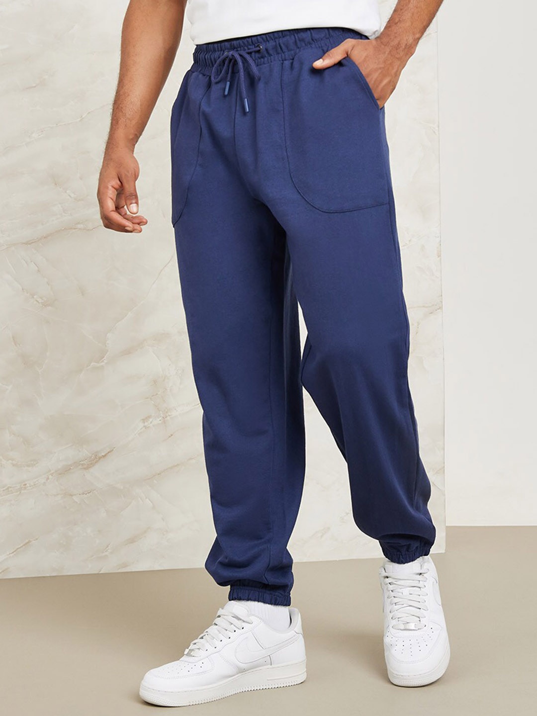 

Styli Men Navy Blue Eco-Earth Oversized Terry Joggers With Panel Pocket