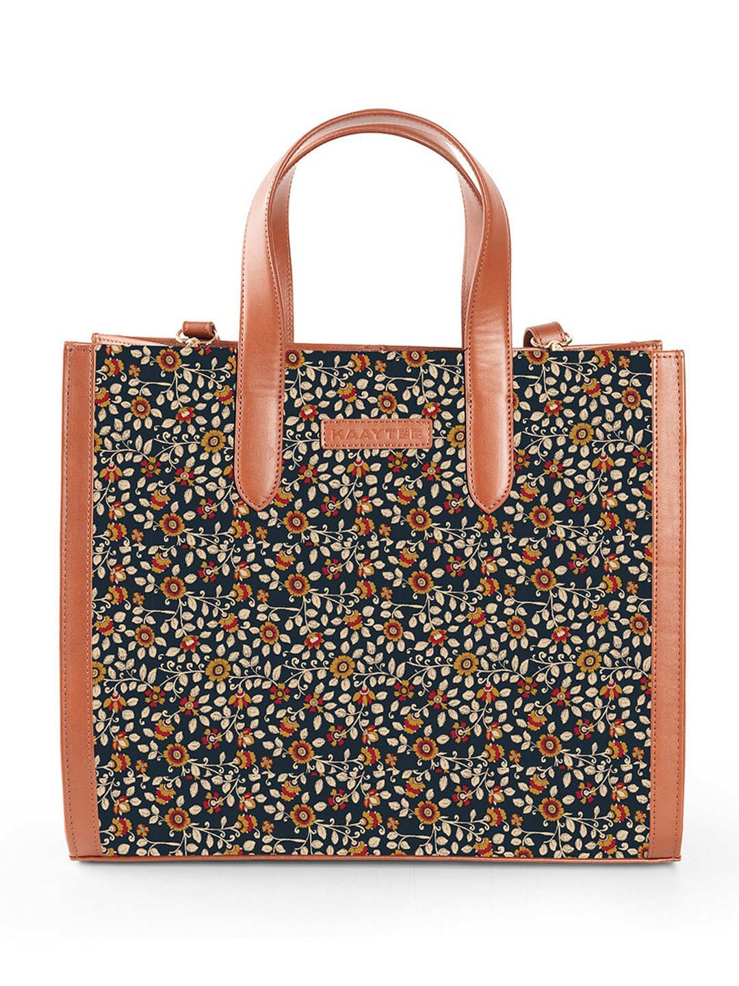 

KAAYTEE Floral Printed Jute Laptop Bag - Up to 15 inch, Navy blue