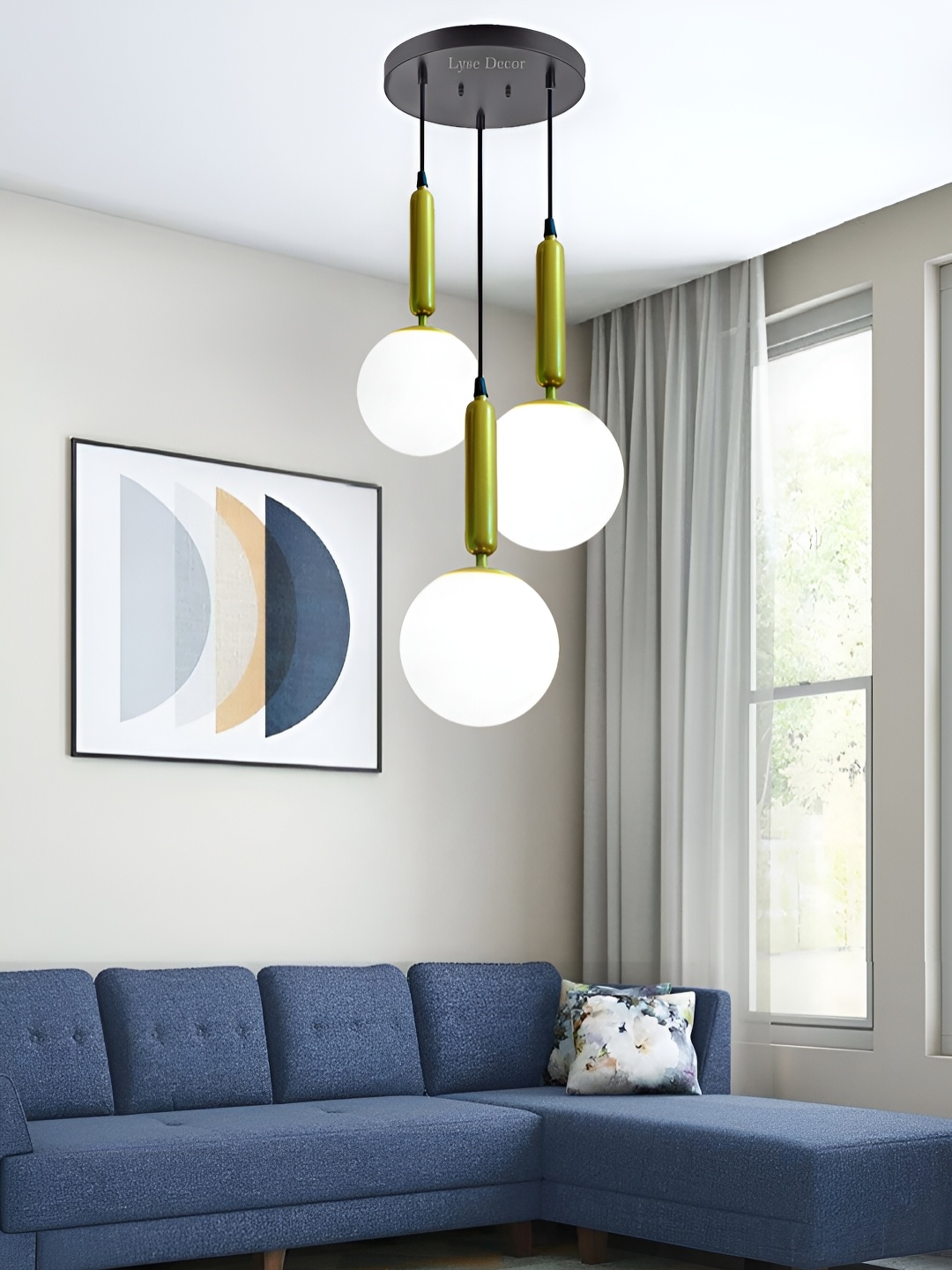 Lyse Decor Gold-Toned Round Hanging Ceiling Lamp With Adjustable Cord