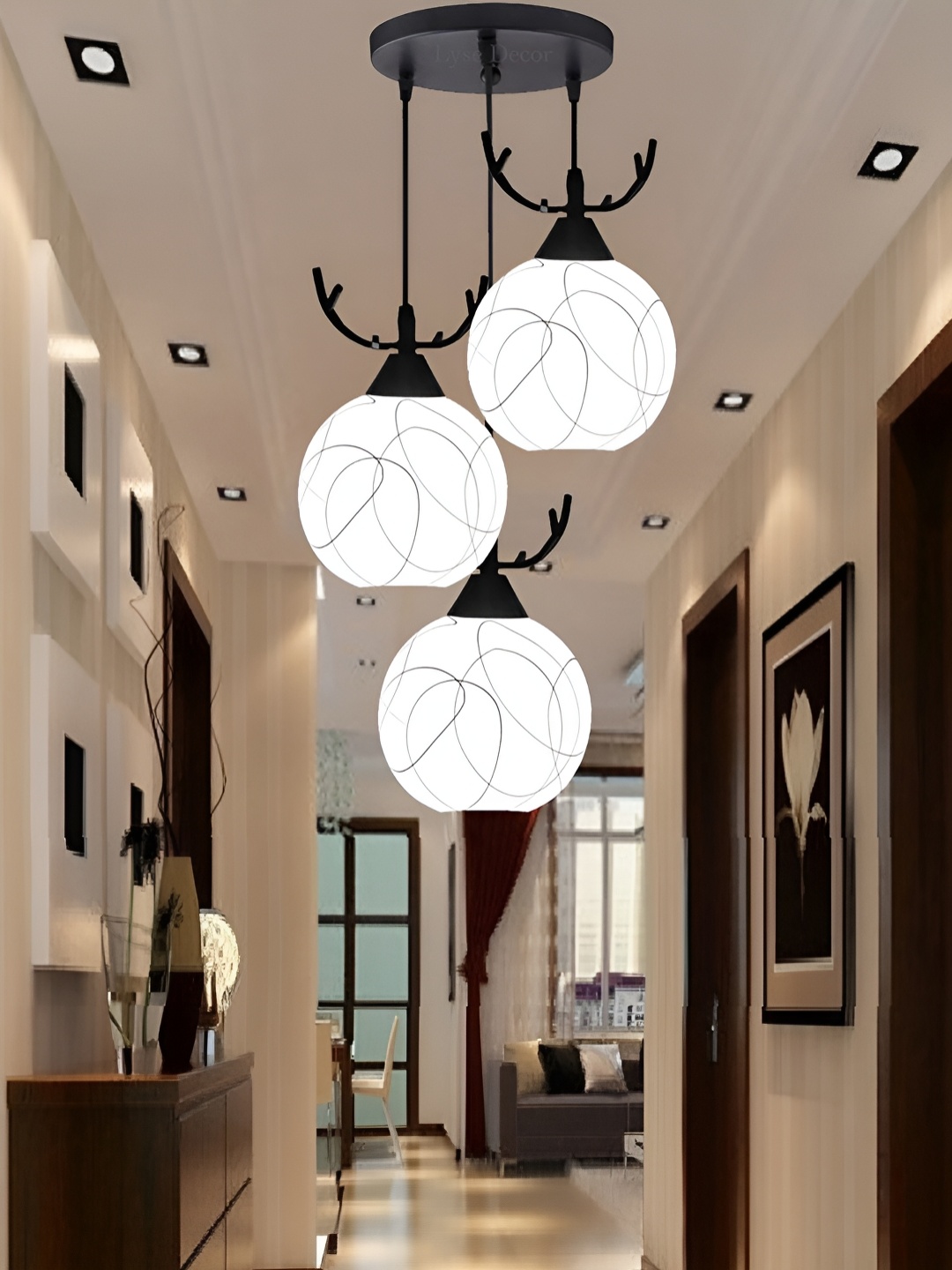 

Lyse Decor White Deer Horns Design Contemporary Ceiling Lamp With Adjustable Cord