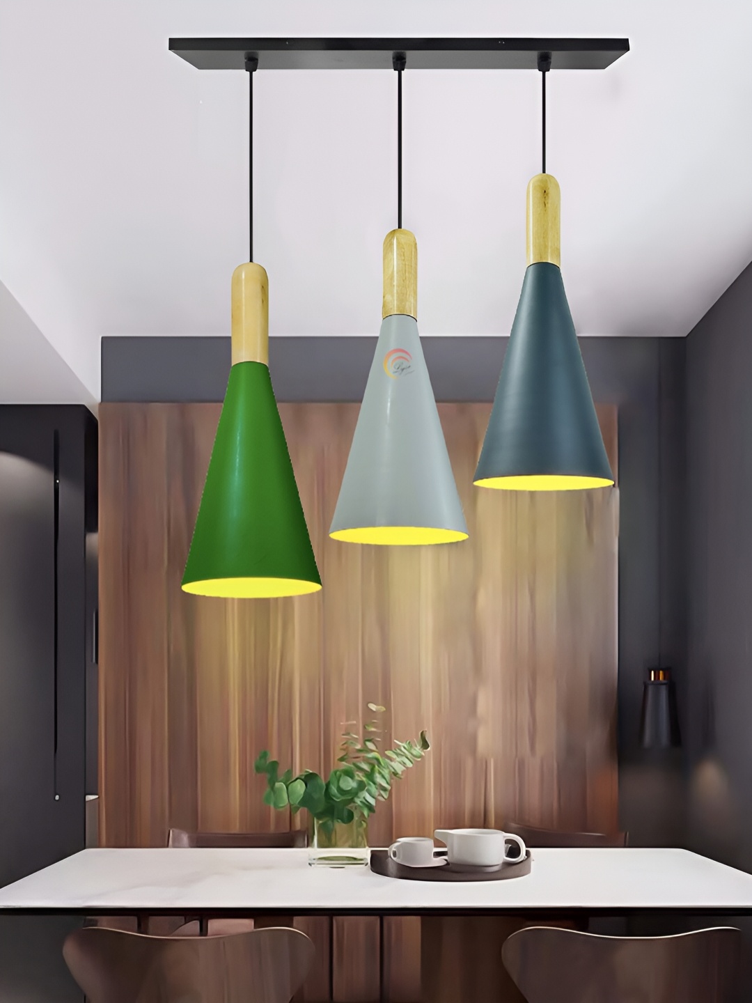 

Lyse Decor Green & Teal Blue Aluminium Frustum Hanging Ceiling Lamp With Adjustable Cord