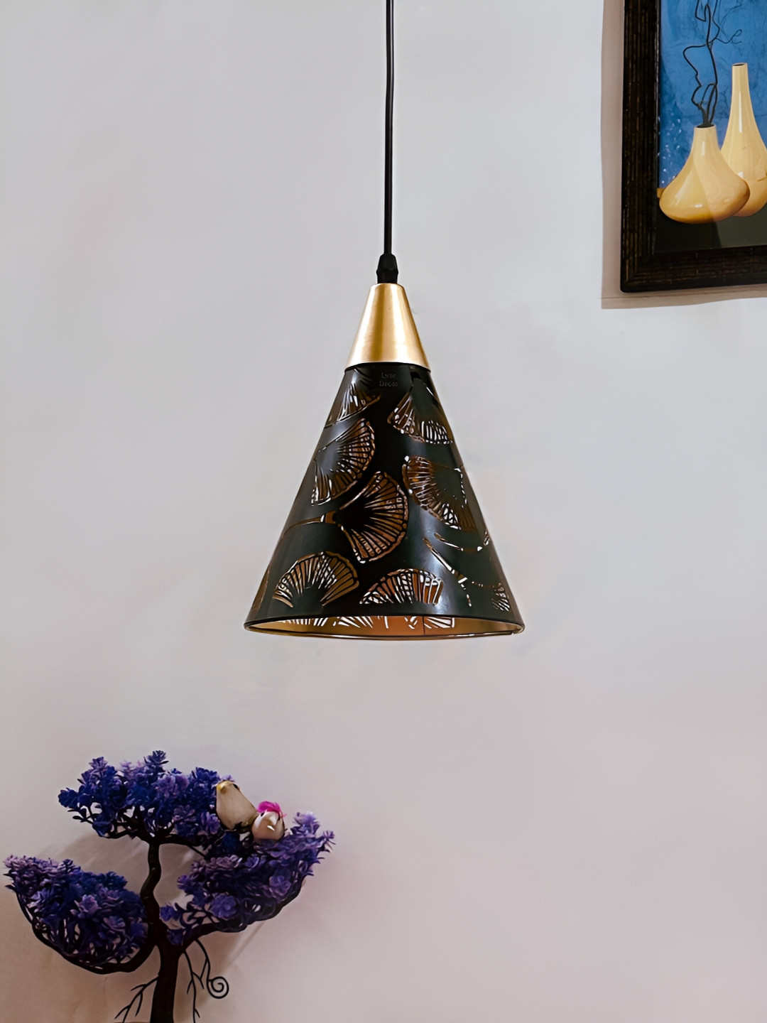 

Lyse Decor Black& Gold Tone Printed Ceiling Lamp