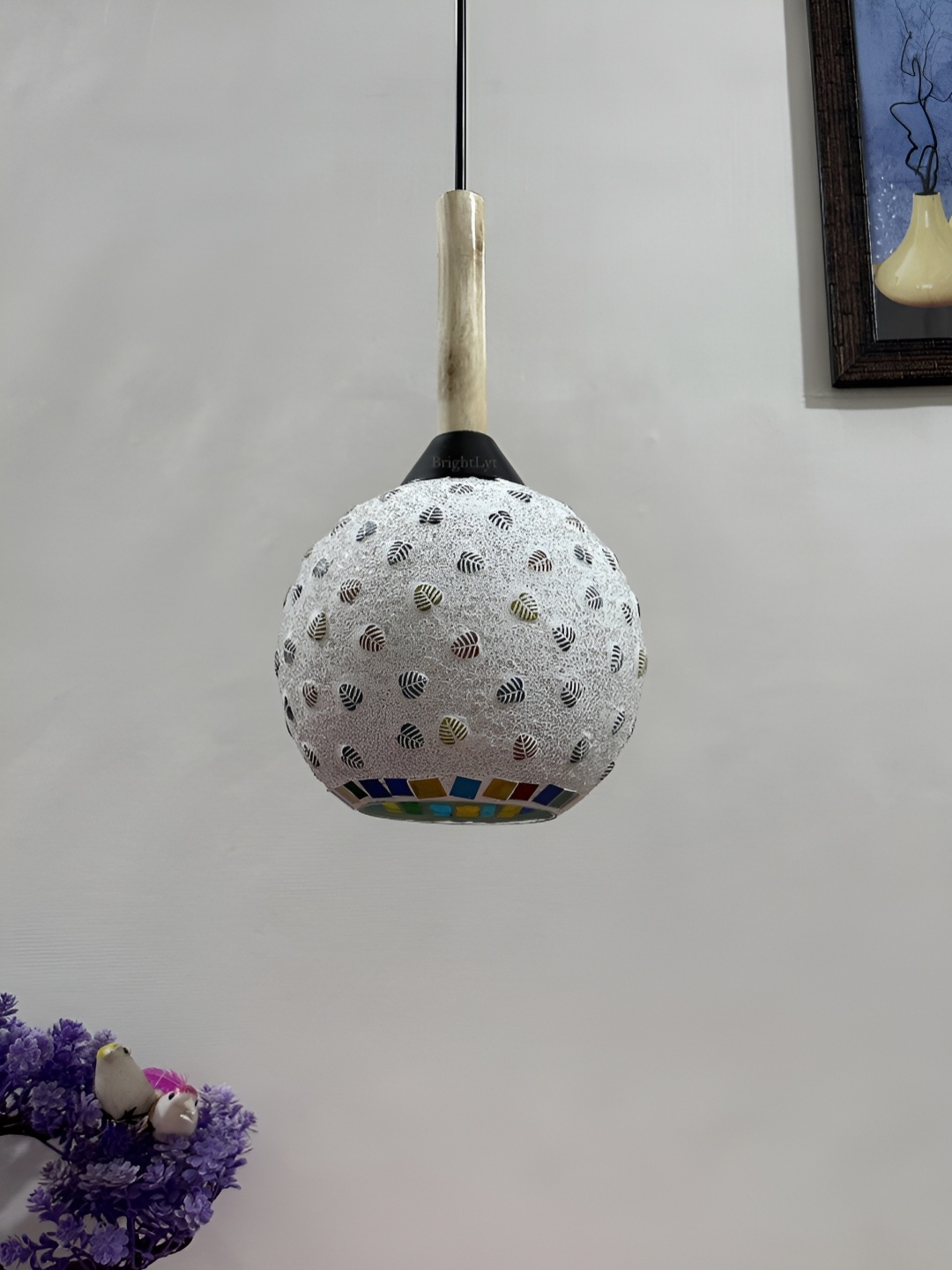 

BrightLyt White& Yellow Printed Glass Ceiling Lamp